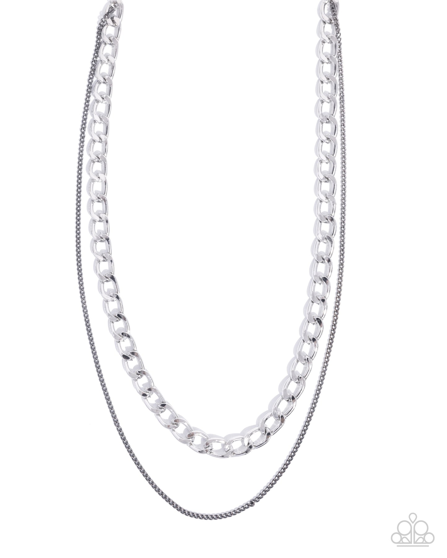 CHAIN-ge of Heart - Silver Curb Link & Gunmetal Layered Necklace - Paparazzi Accessories