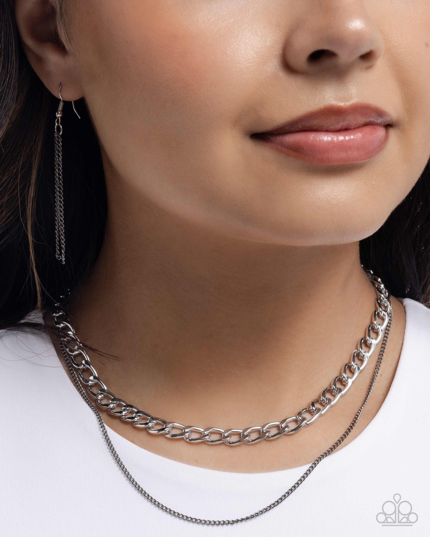CHAIN-ge of Heart - Silver Curb Link & Gunmetal Layered Necklace - Paparazzi Accessories