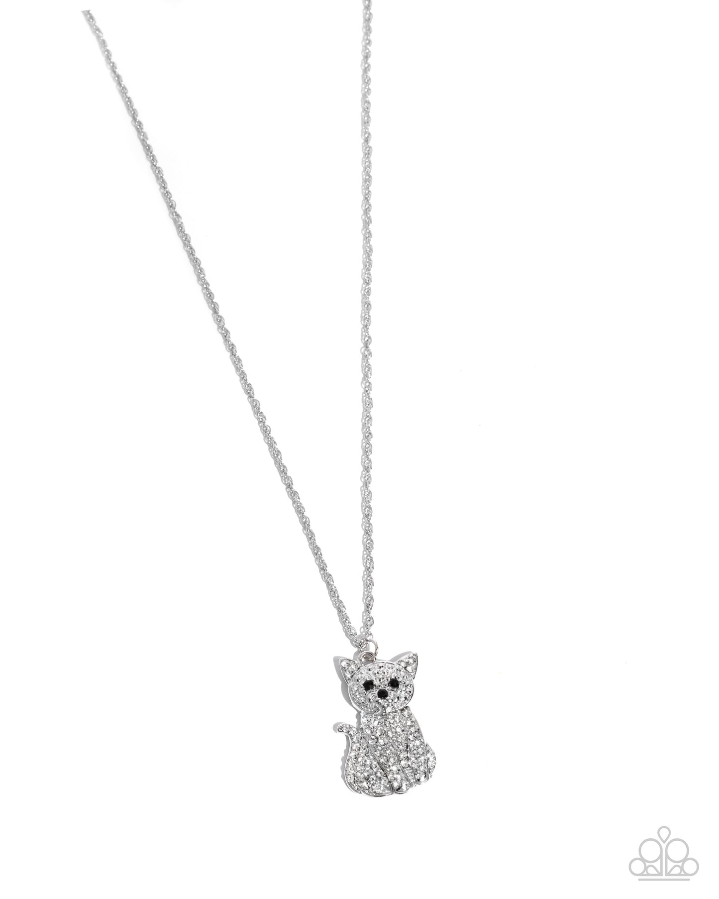 Cat Call - White Rhinestone Silver Cat Necklace - Paparazzi Accessories