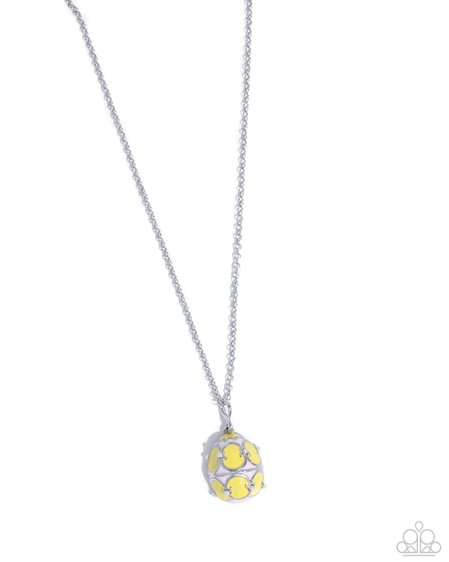 Elevated Easter - Yellow Enamel Silver Egg Pendant Necklace - Paparazzi Accessories