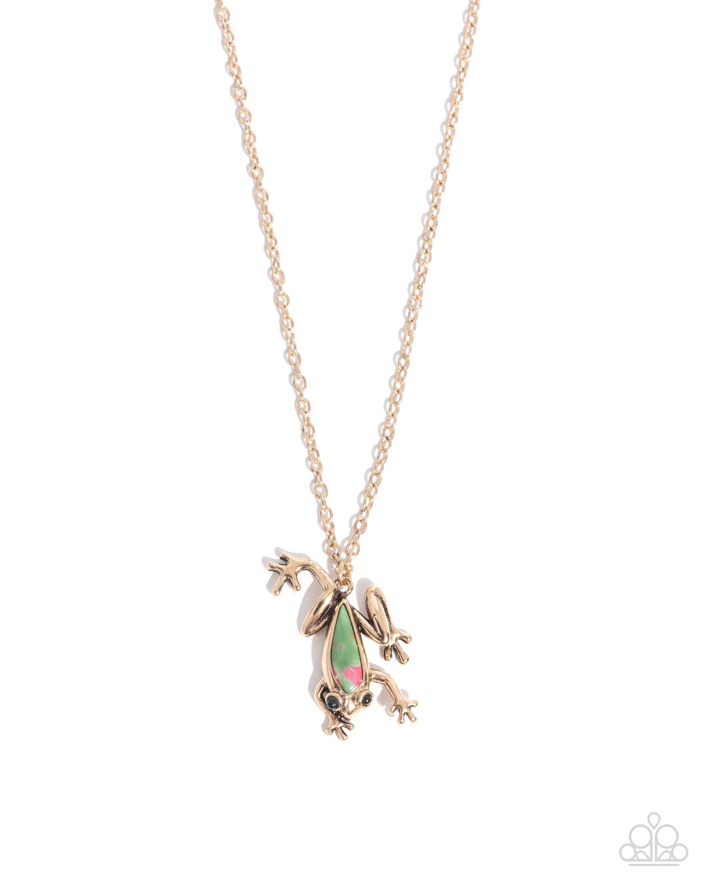 Flashy Tree Frog - Multi Stone Pendant Gold Necklace - Paparazzi Accessories