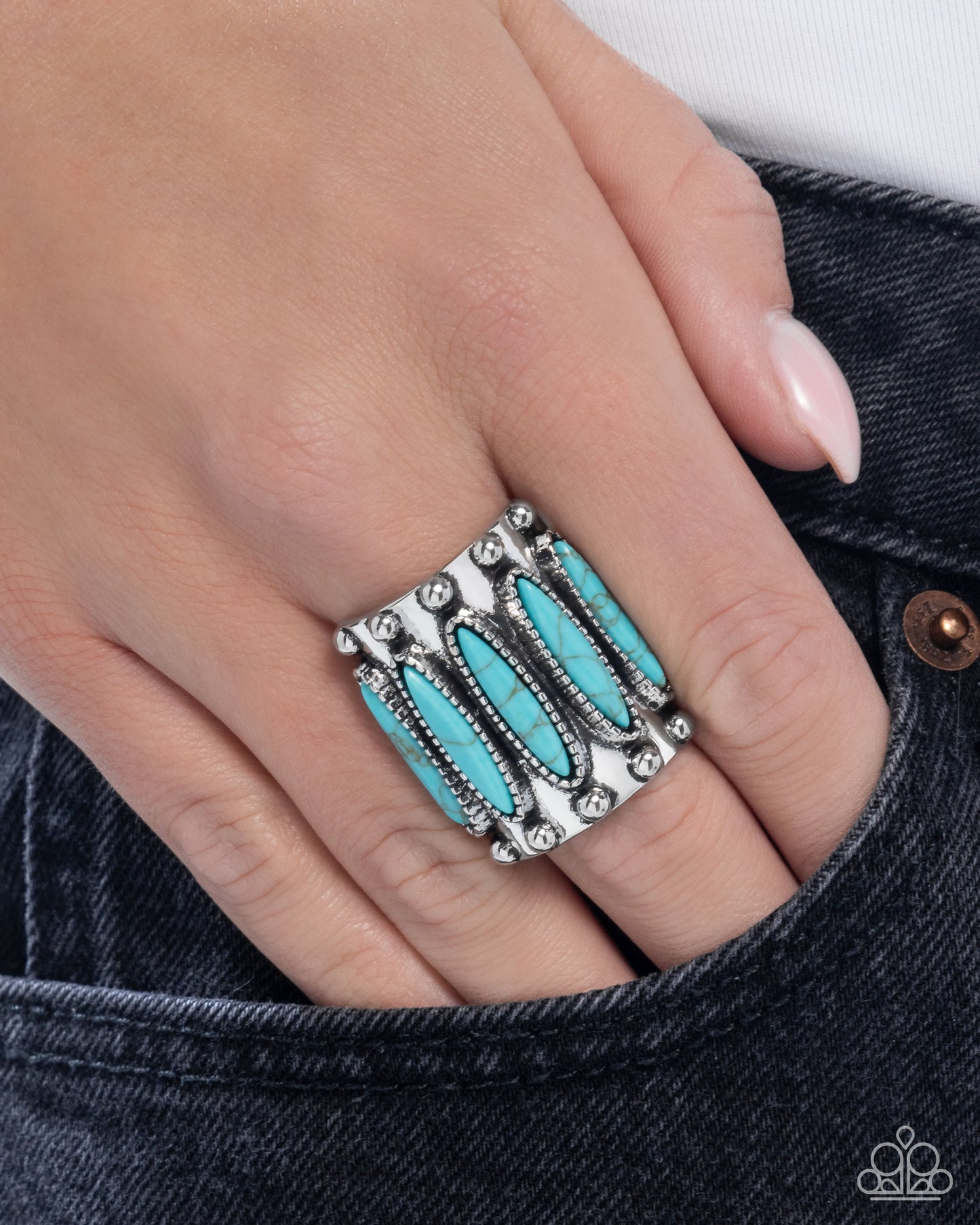 Southern Symmetry - Blue Turquoise Crackle Stone Silver Ring - Paparazzi Accessories