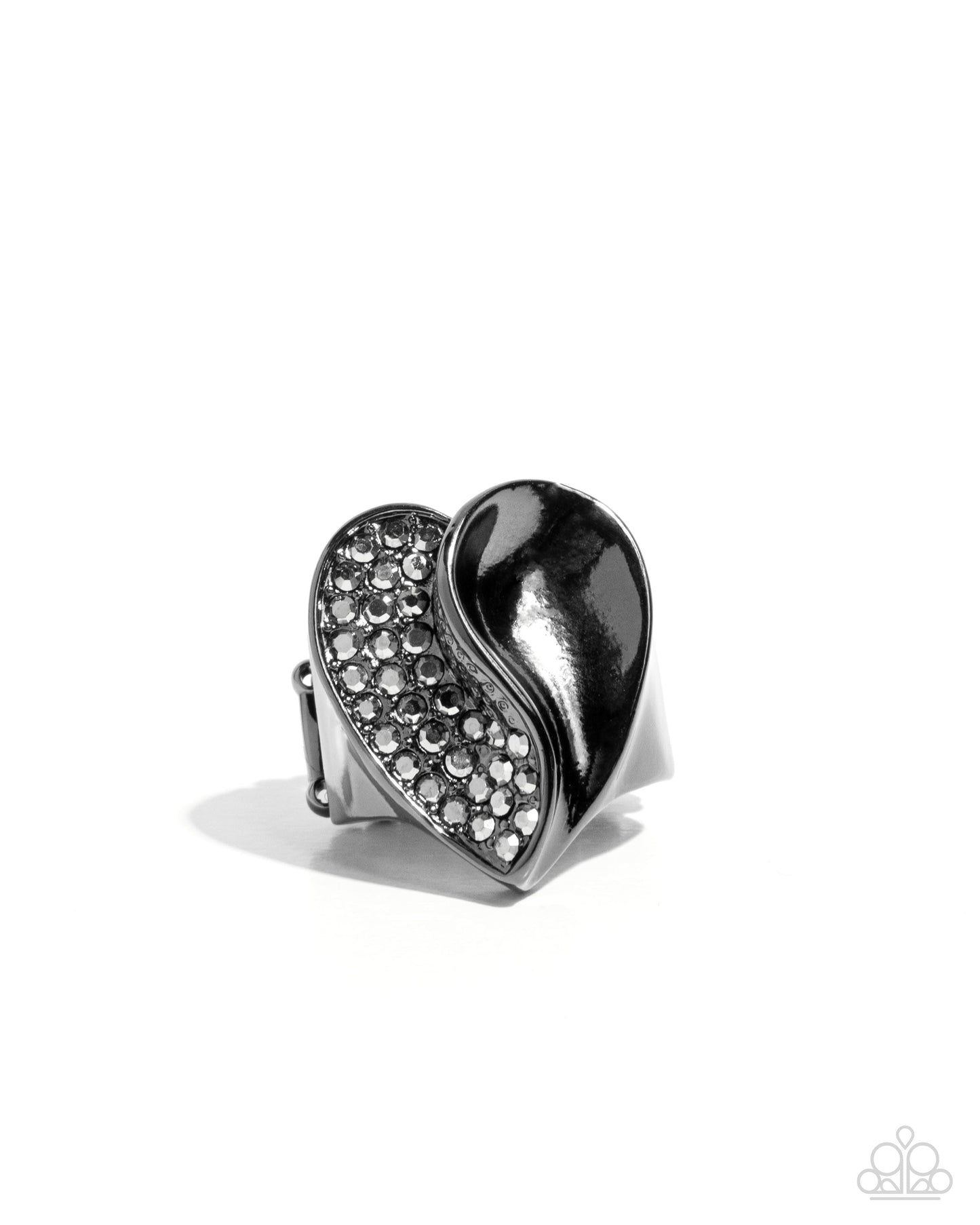 Half of Me - Black - Gunmetal & Hematite Rhinestone Heart Ring - Paparazzi Accessories