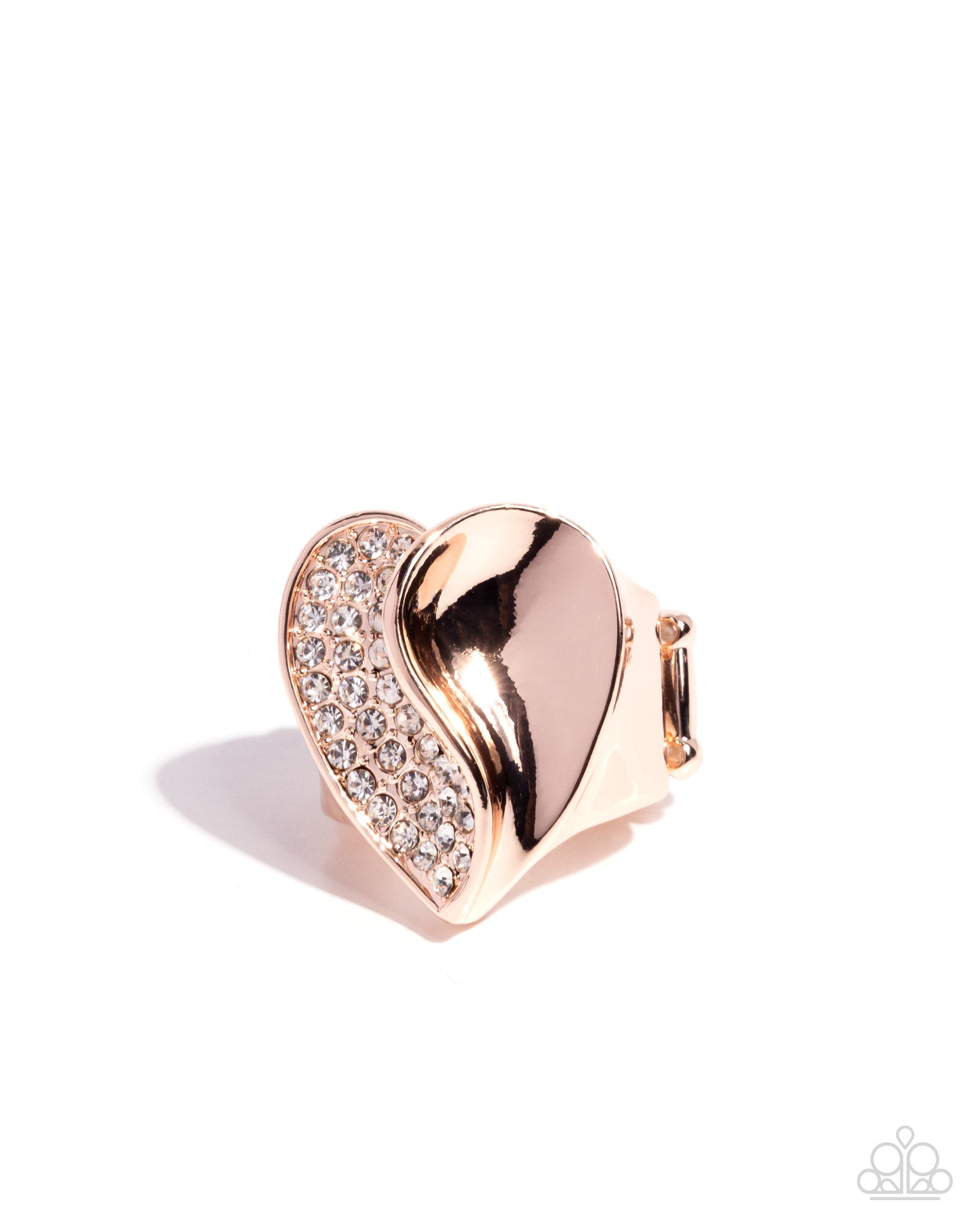 Half of Me - Rose Gold White Rhinestone Heart Ring - Paparazzi Accessories