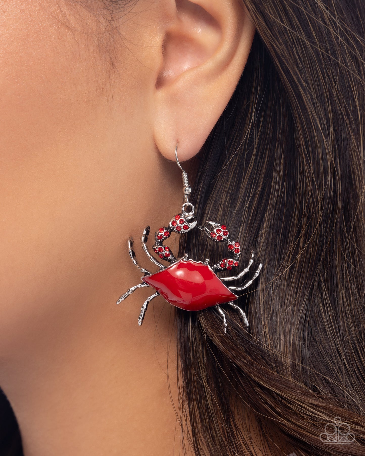 Colorful Crab - Red Enamel Silver Fishhook Earrings - Paparazzi Accessories