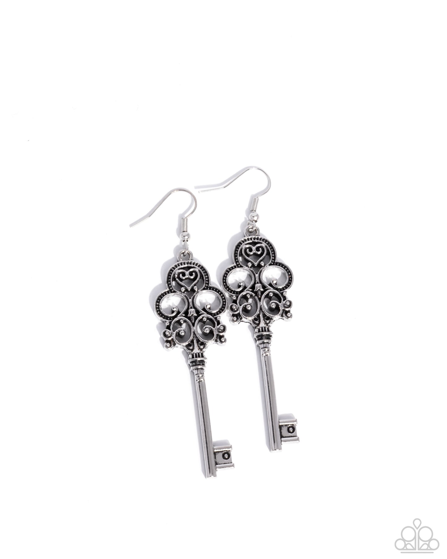 Chateau Chic - Silver Antique Key Fishhook Earrings - Paparazzi Accessories