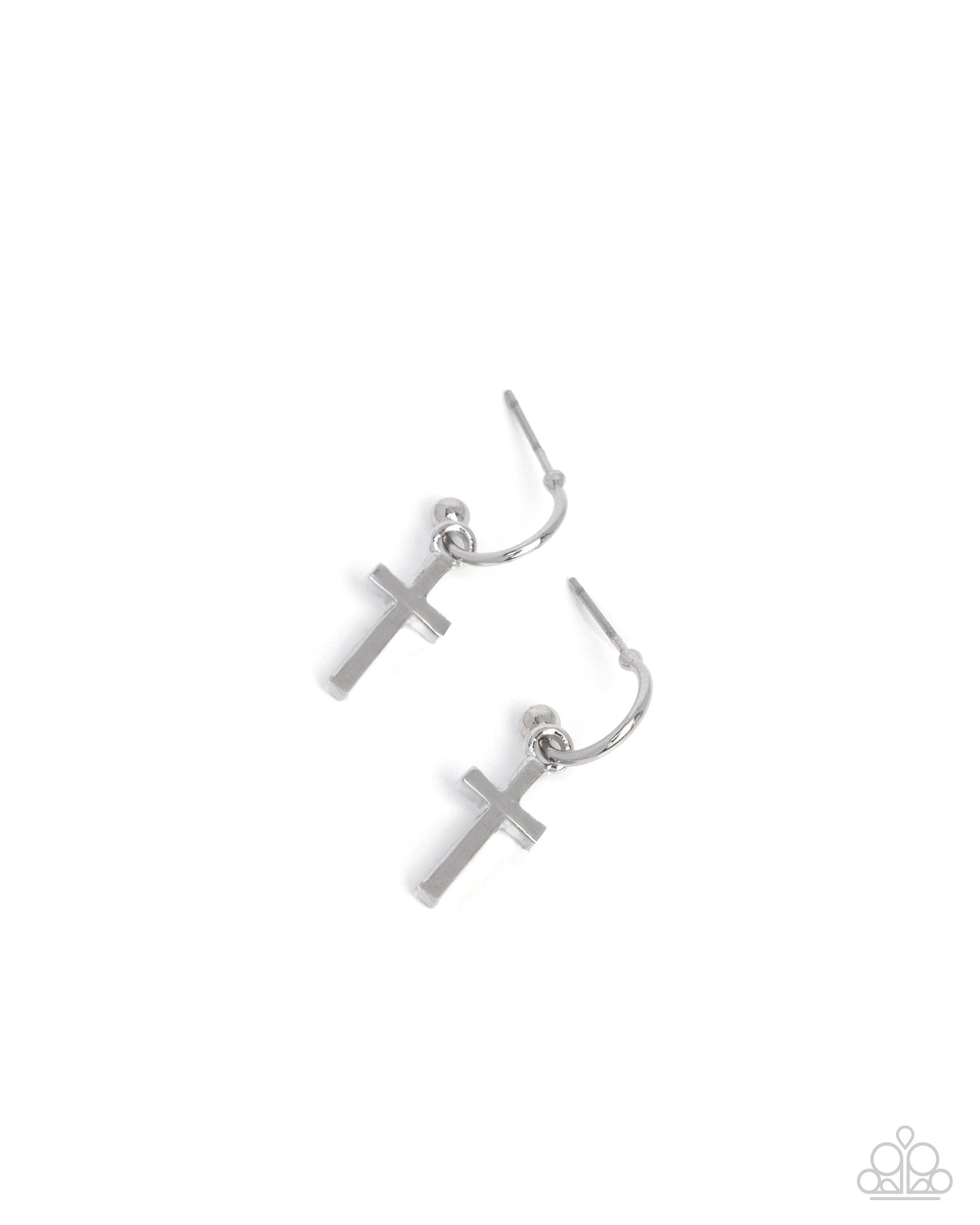 Daily Divinity - Silver Cross Drop Hoop Earrings - Paparazzi Accessories