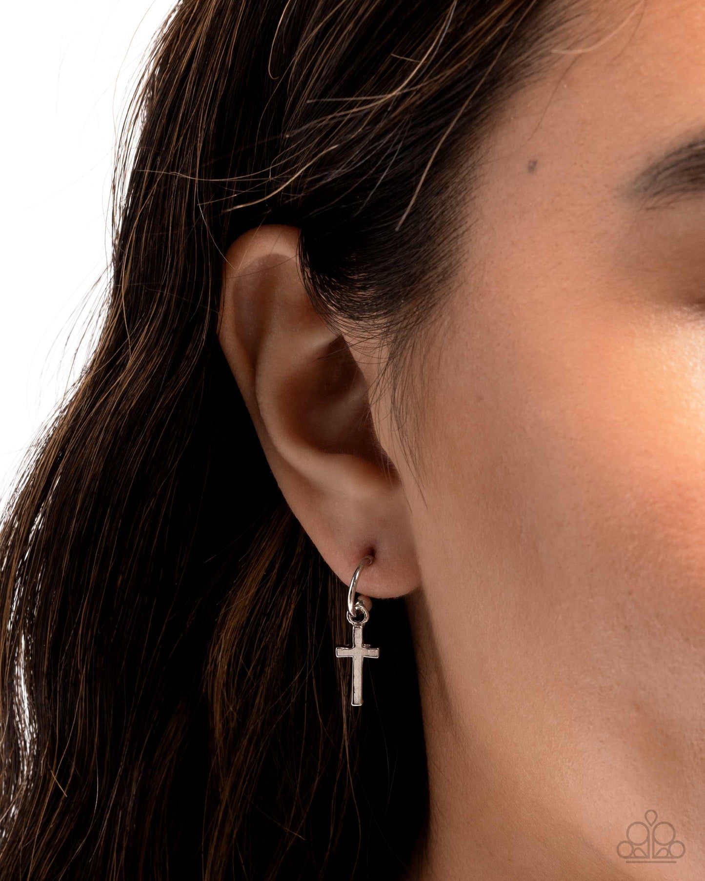 Daily Divinity - Silver Cross Drop Hoop Earrings - Paparazzi Accessories