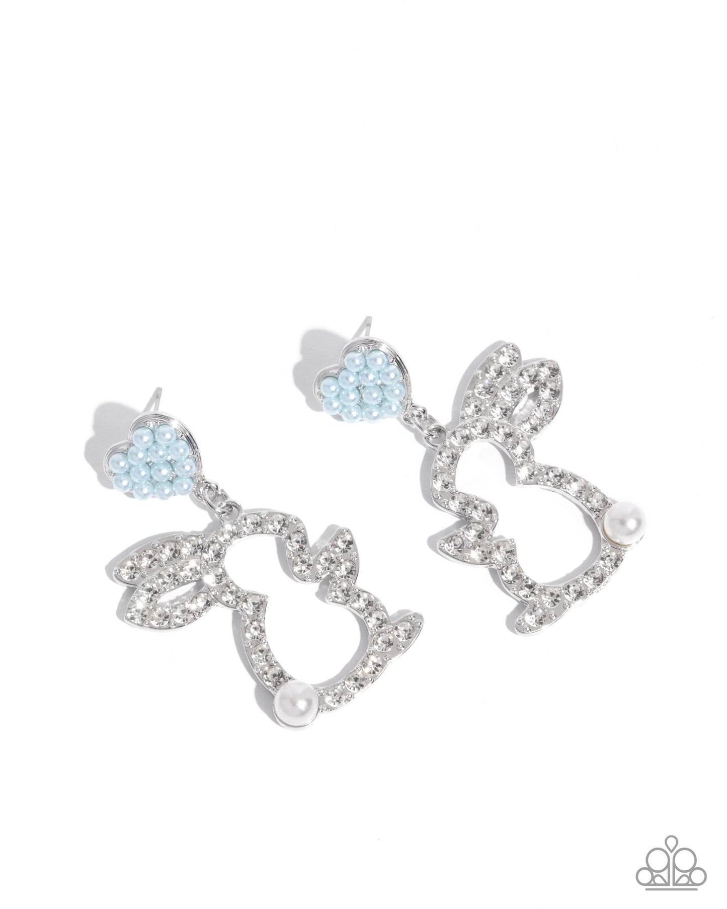 Easter Element - Blue Pearl Heart Rhinestone Bunny Post Earrings - Paparazzi Accessories