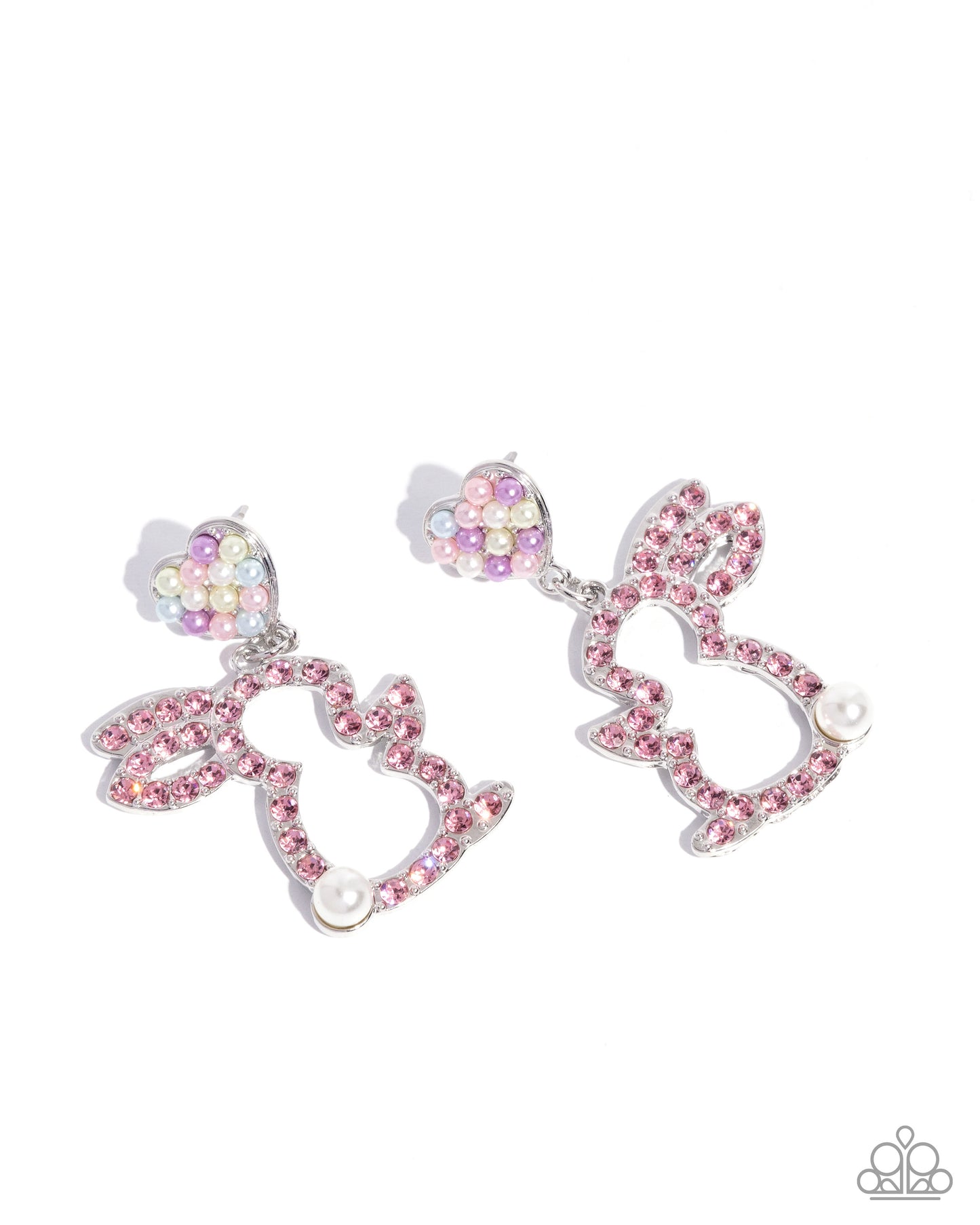 Easter Element - Multi Pearl Heart Rhinestone Bunny Post Earrings - Paparazzi Accessories