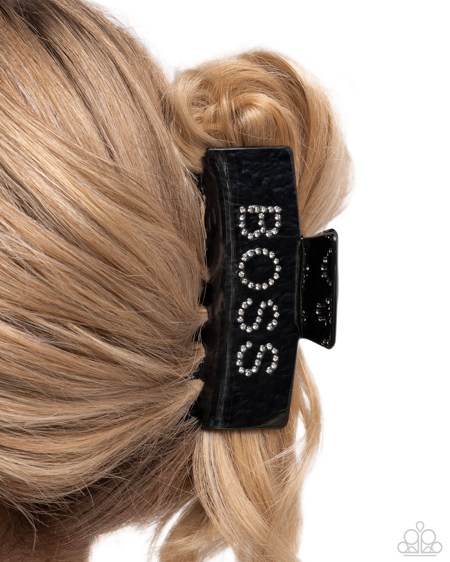 Boss Backdrop - Black Acrylic White Rhinestone Claw Clip - Paparazzi Accessories
