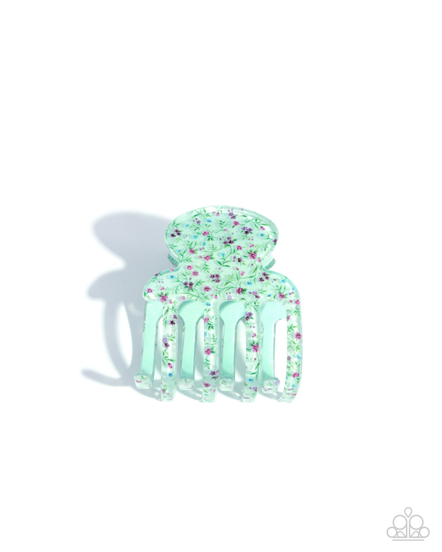 Delicate Demeanor - Multi Flowers & Leaves Light Green Claw Clip