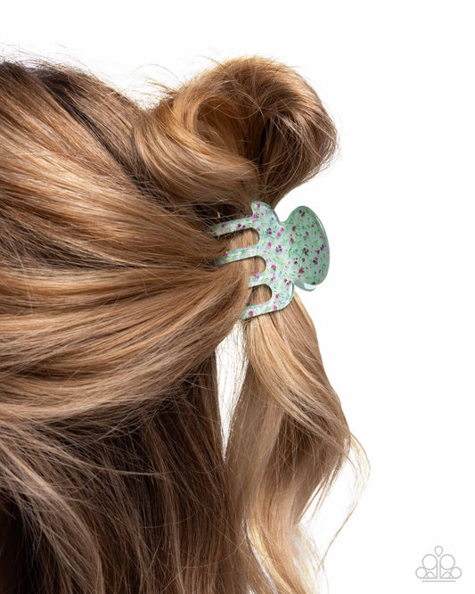 Delicate Demeanor - Multi Flowers & Leaves Light Green Claw Clip