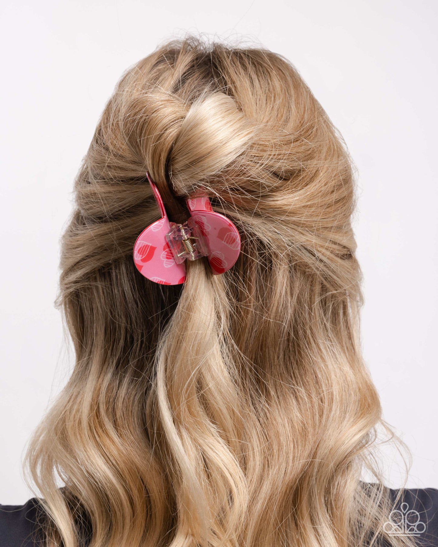 Courting Clip - Pink and White Heart Claw Clip - Paparazzi Accessories