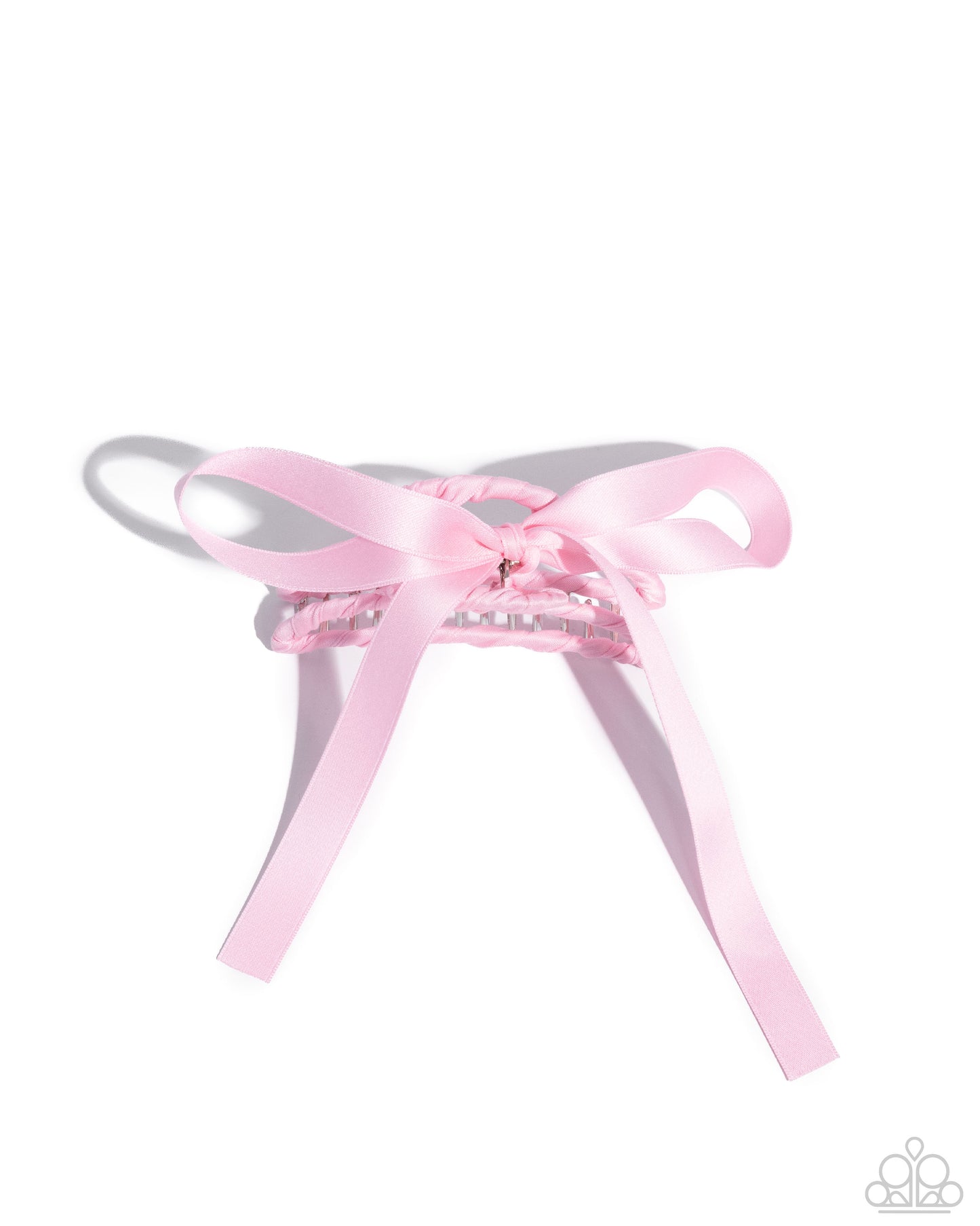 Harmonious Hairstylist - Pink Satin Ribbon Bow Silver Metal Claw Clip - Paparazzi Accessories