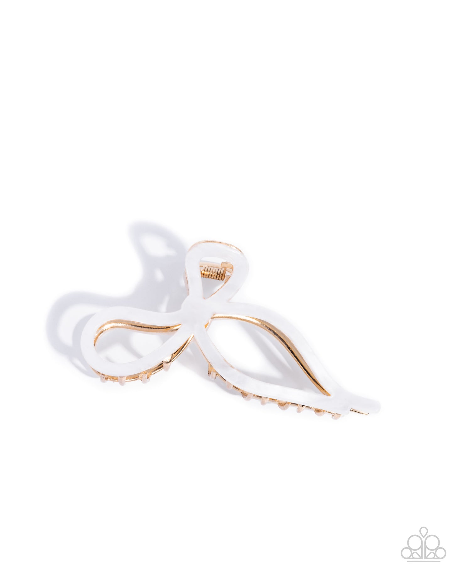 Coquette Clip - White Acrylic Bow Gold Claw Clip - Paparazzi Accessories