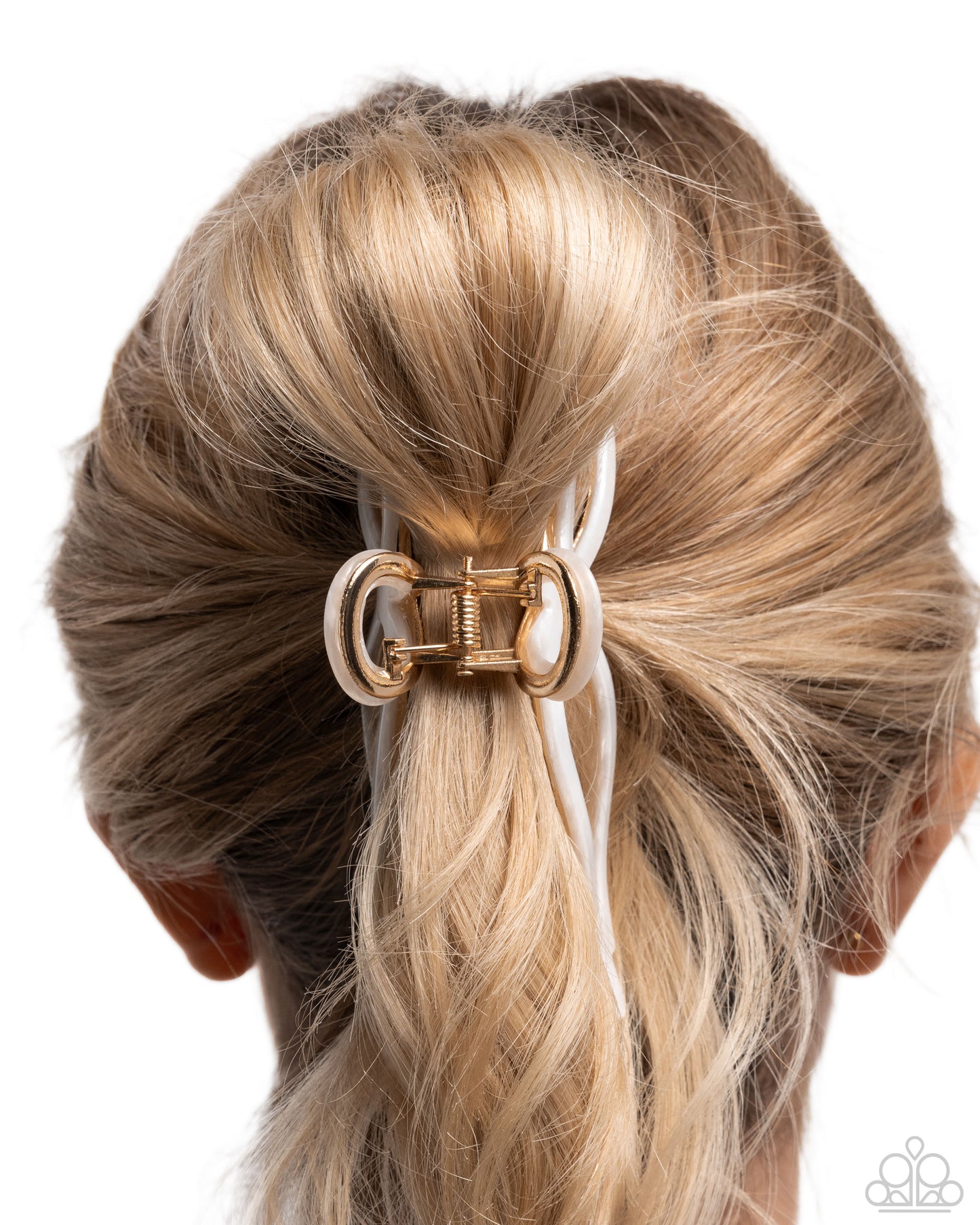 Coquette Clip - White Acrylic Bow Gold Claw Clip - Paparazzi Accessories