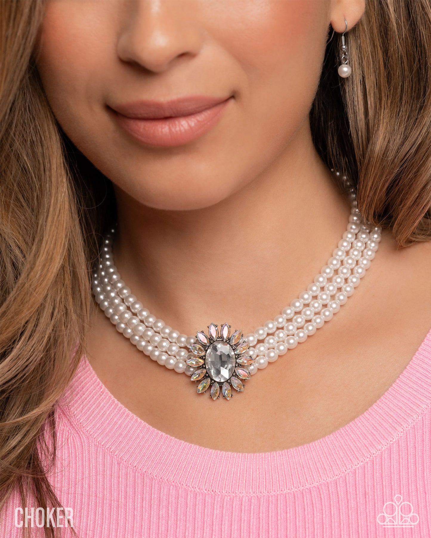 Conscious Chic - Complete Look - White Matching Pearl and Rhinestone Necklace and Bracelet - Paparazzi Accessories