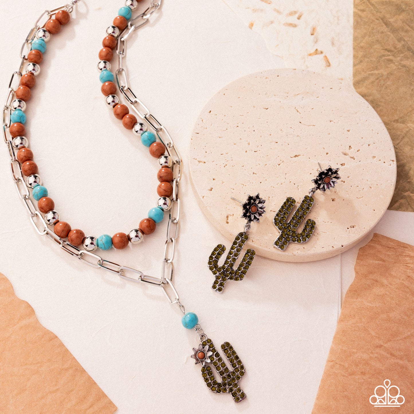 Complete Look - "Cactus Cascade - Brown" Necklace & "Cactus Cause - Brown" Post Earrings - Paparazzi Accessories