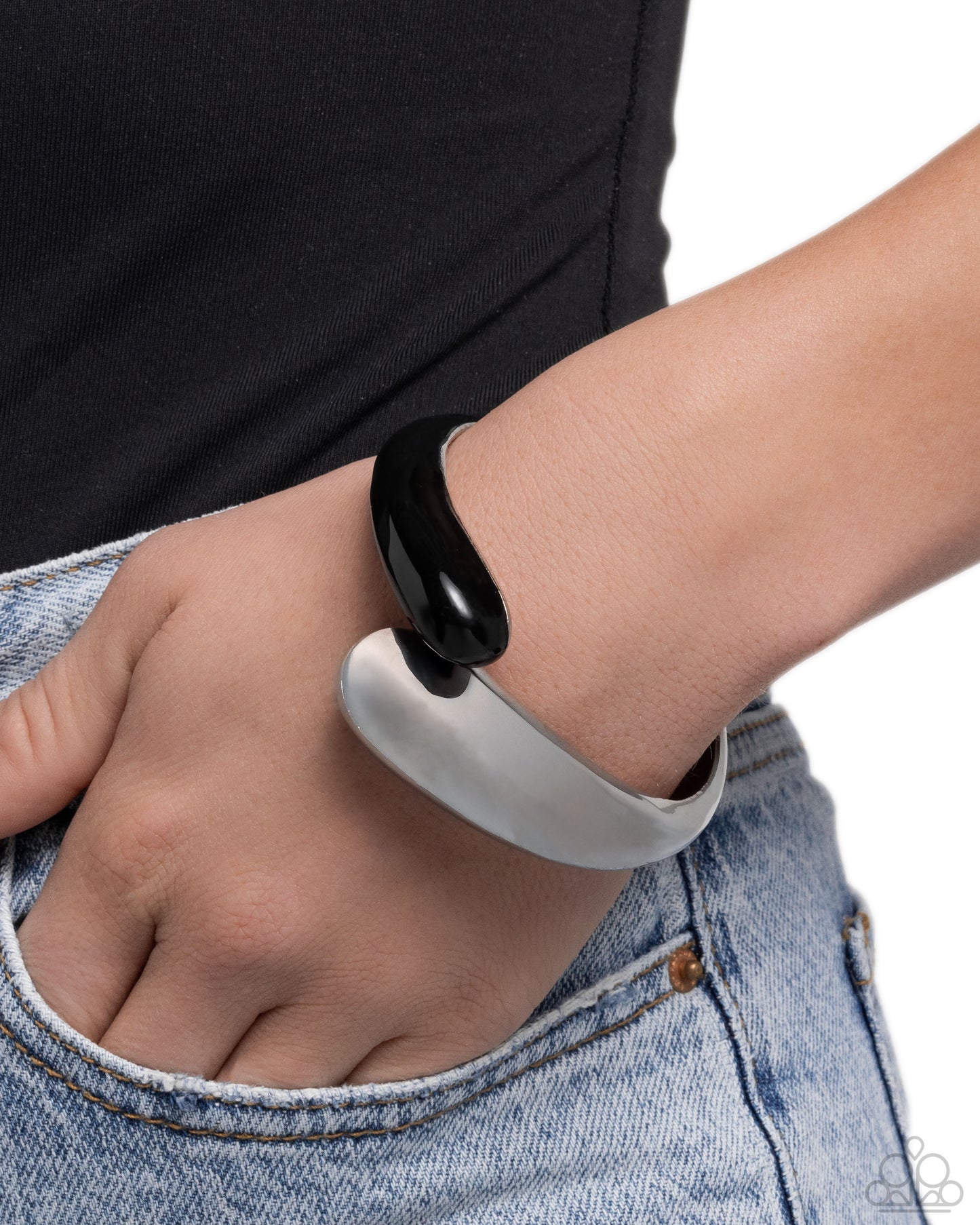 Painted Partner - Black Enamel Silver Hinge Bracelet - Paparazzi Accessories