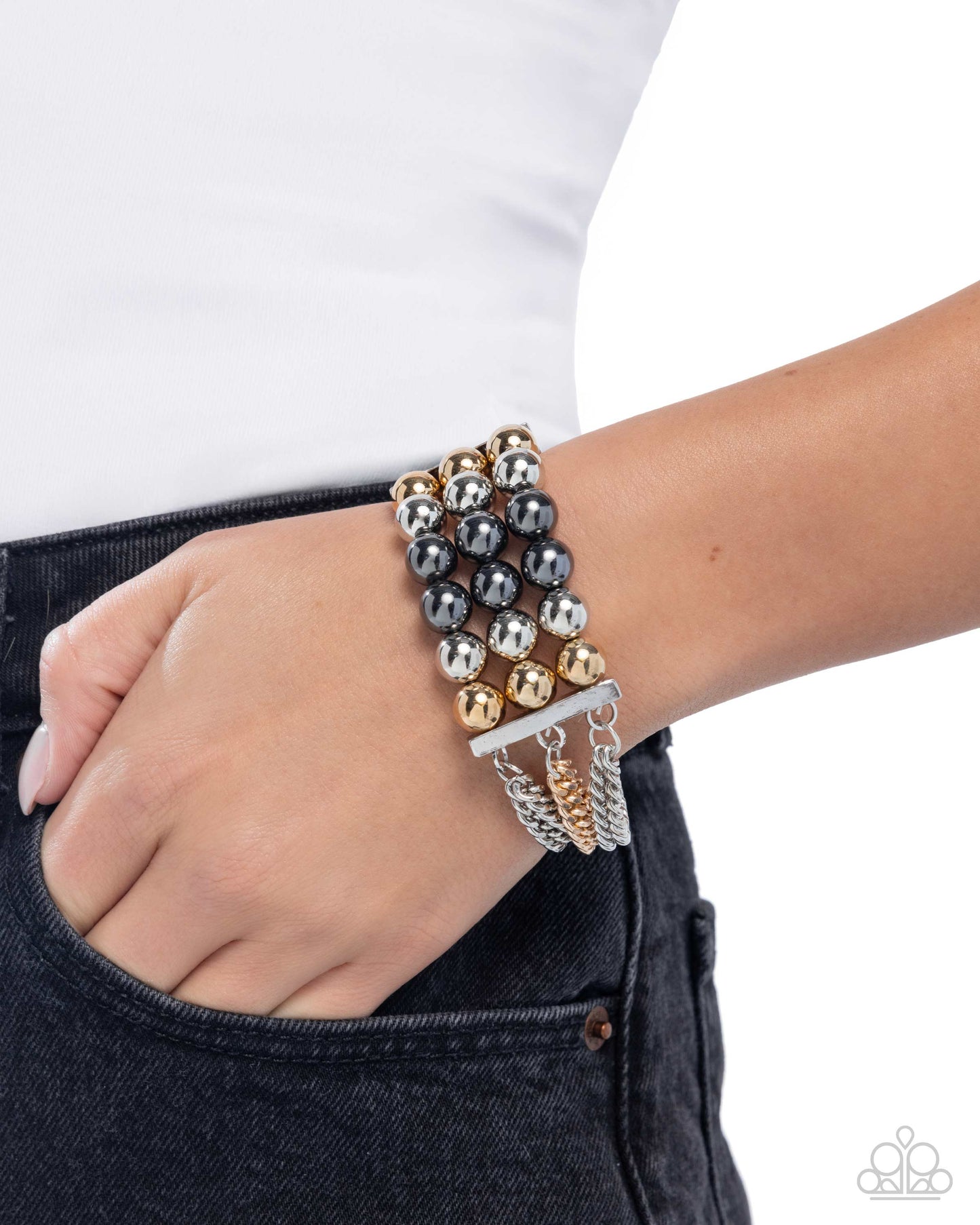 Sarcastic Stack - Multi - Silver, Gold, Gunmetal Stretchy Bracelet - Paparazzi Accessories