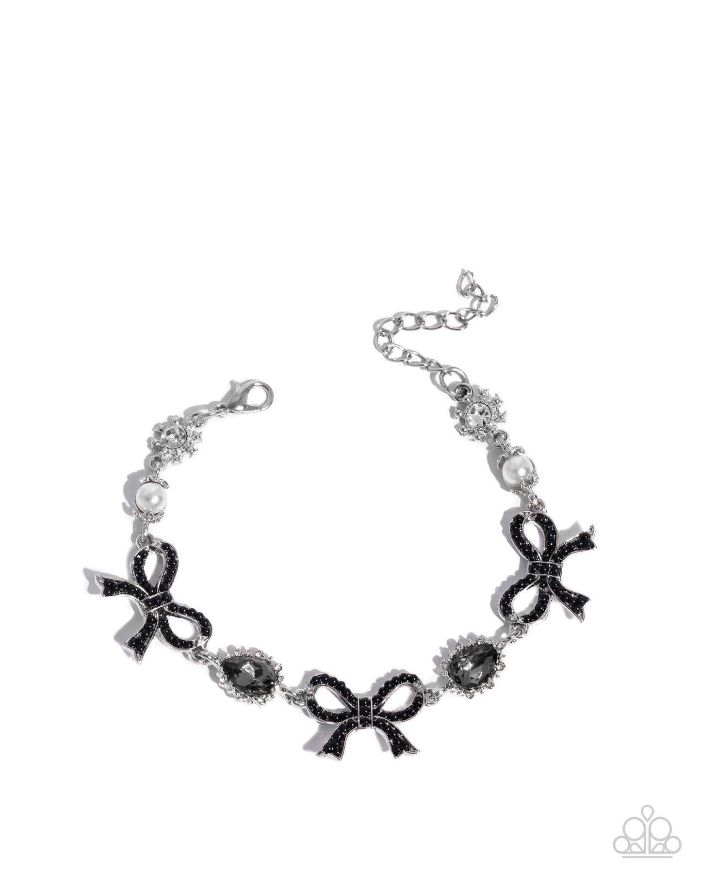 Coquette Caliber - Black Beads Silver Bows Clasp Bracelet - Paparazzi Accessories