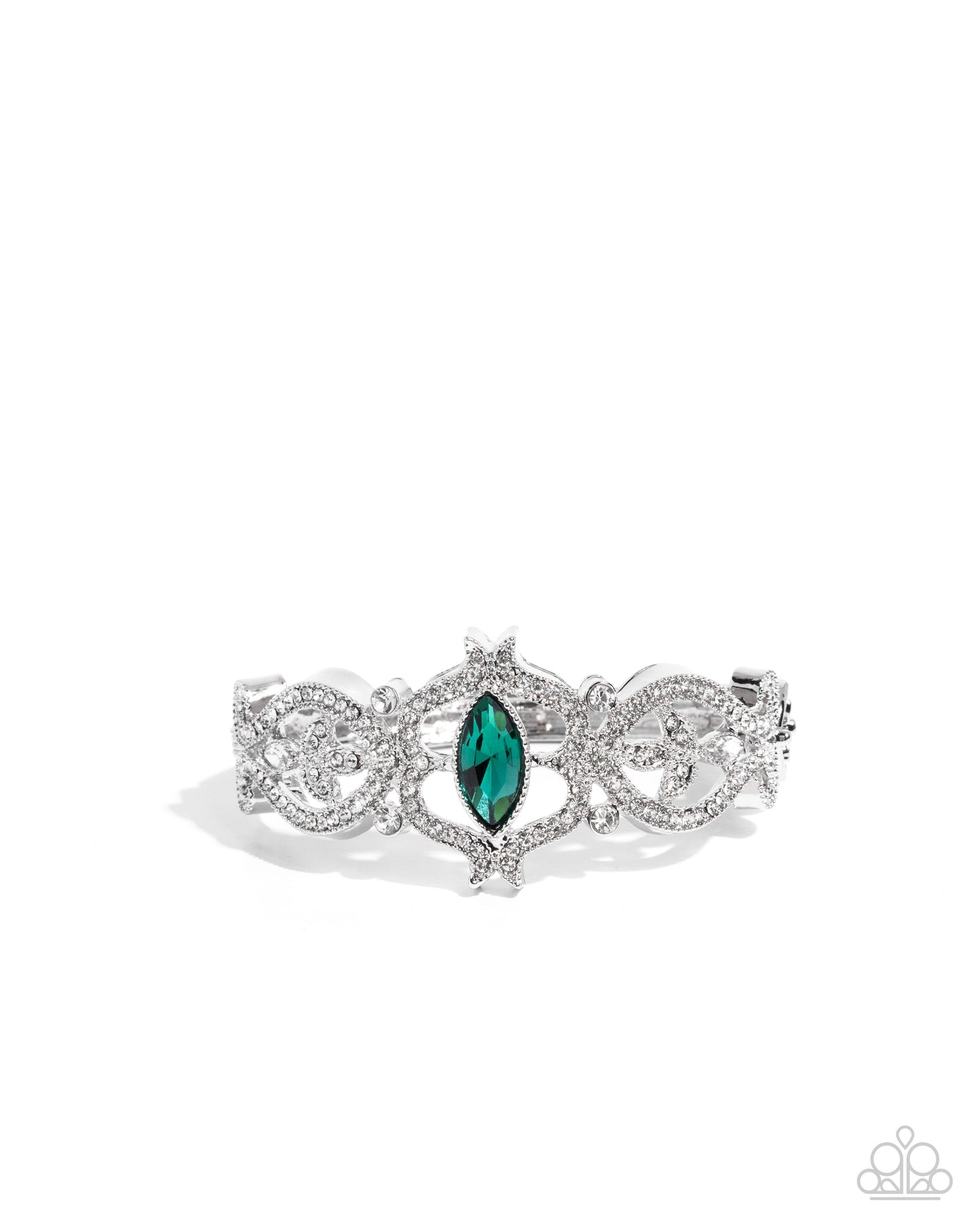 Courtly Coquette - Green Rhinestone, Silver Hinge Bracelet - Paparazzi Accessories