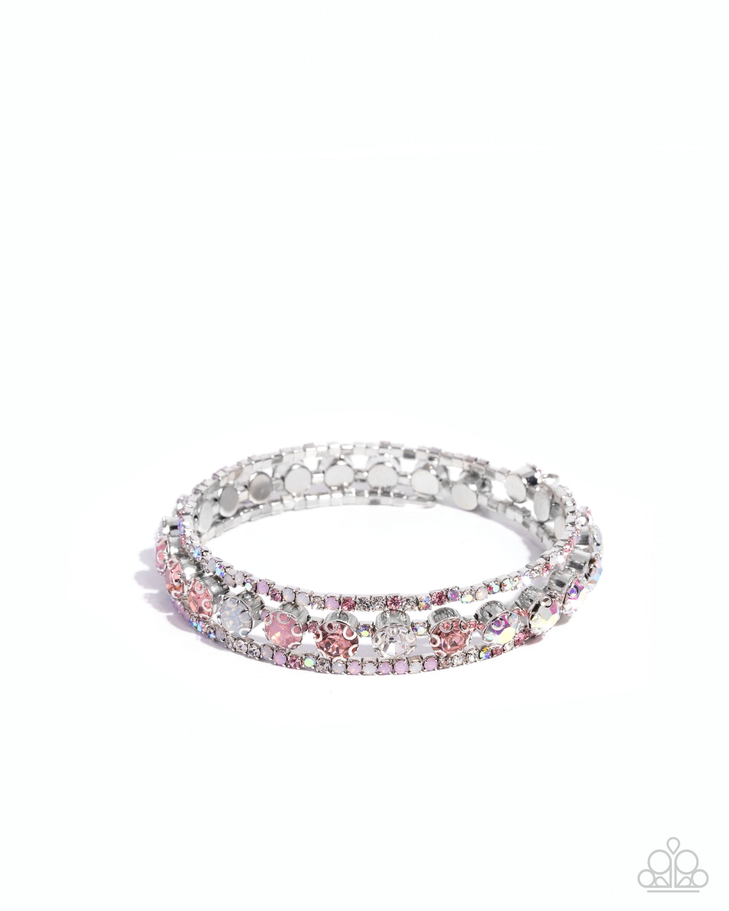 Shimmery Sample - Pink Rhinestone Silver Coil Bracelet - Paparazzi Accessories