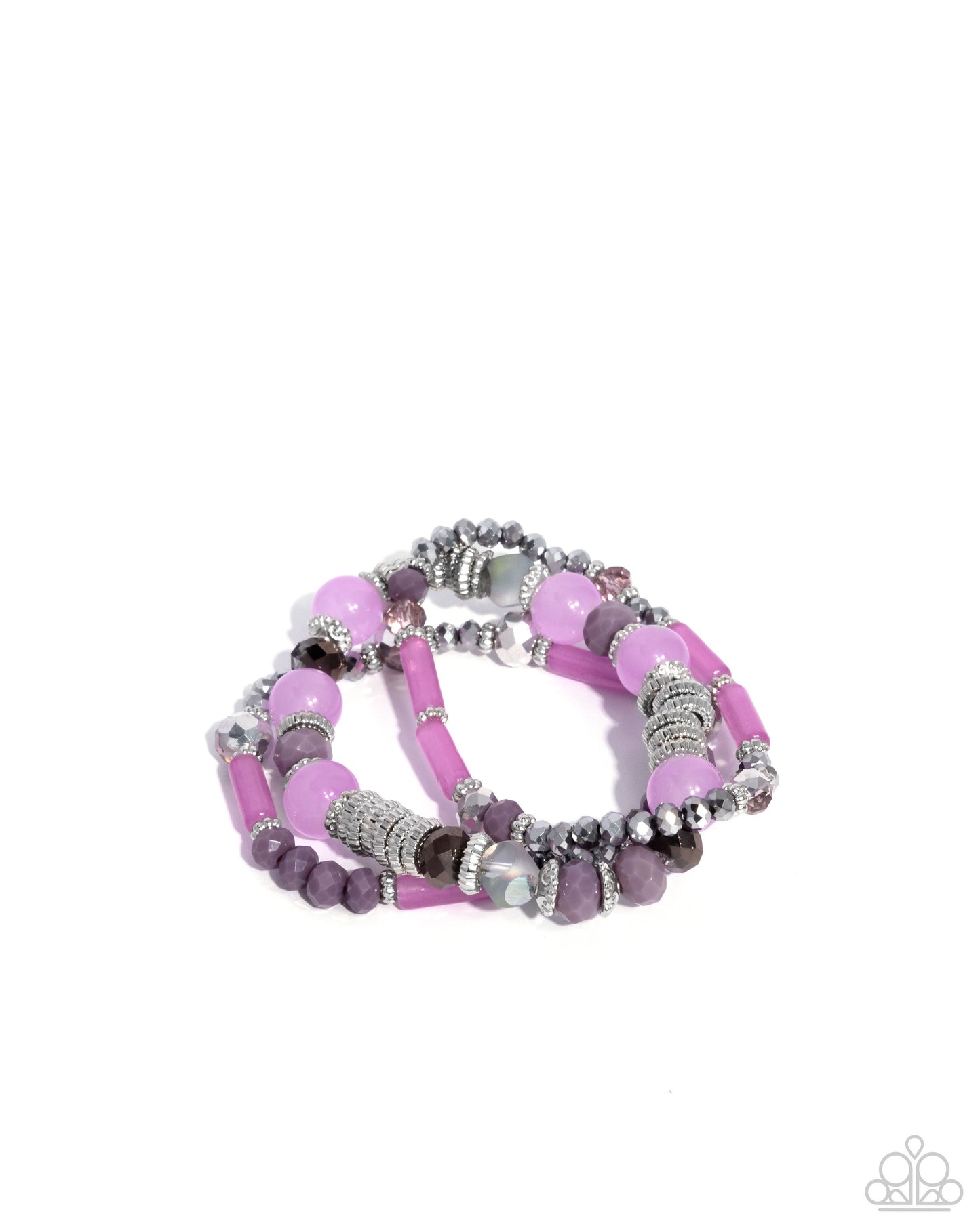 Colorful Conversation - Purple Beaded Silver Stretchy Bracelets - Paparazzi Accessories