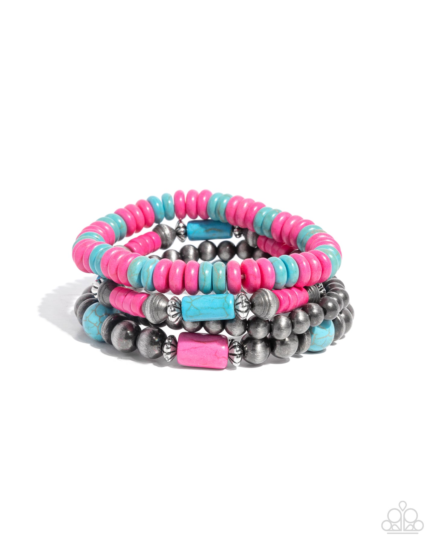 Adorably Abundant - Pink & Blue Crackle Stone, Navajo Pearl Stretchy Bracelets - Paparazzi Accessories