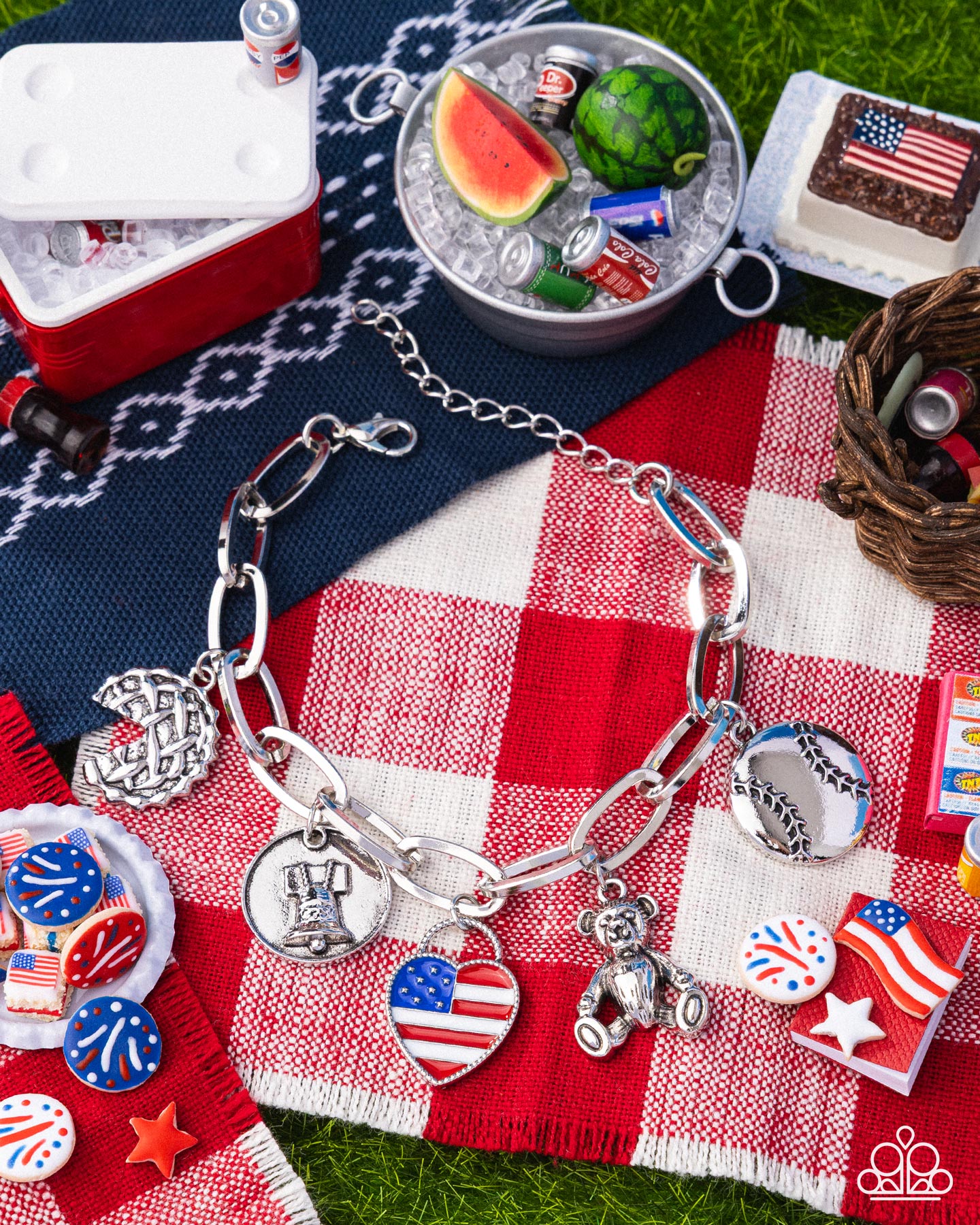 Adorably All American - Red, White, Blue Enamel Charms Silver Bracelet - Paparazzi Accessories