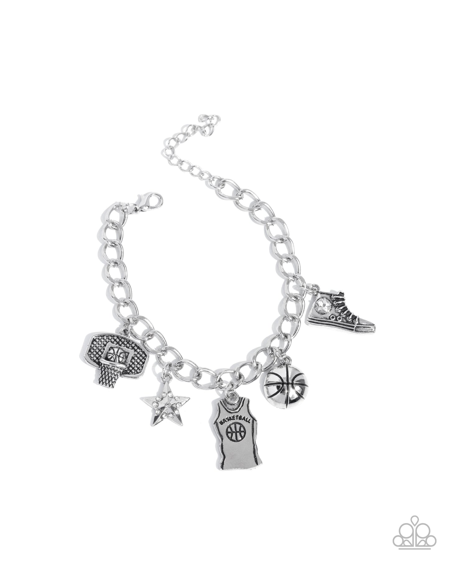 Jersey Journey - White Rhinestone -Silver Charm Bracelet - Paparazzi Accessories