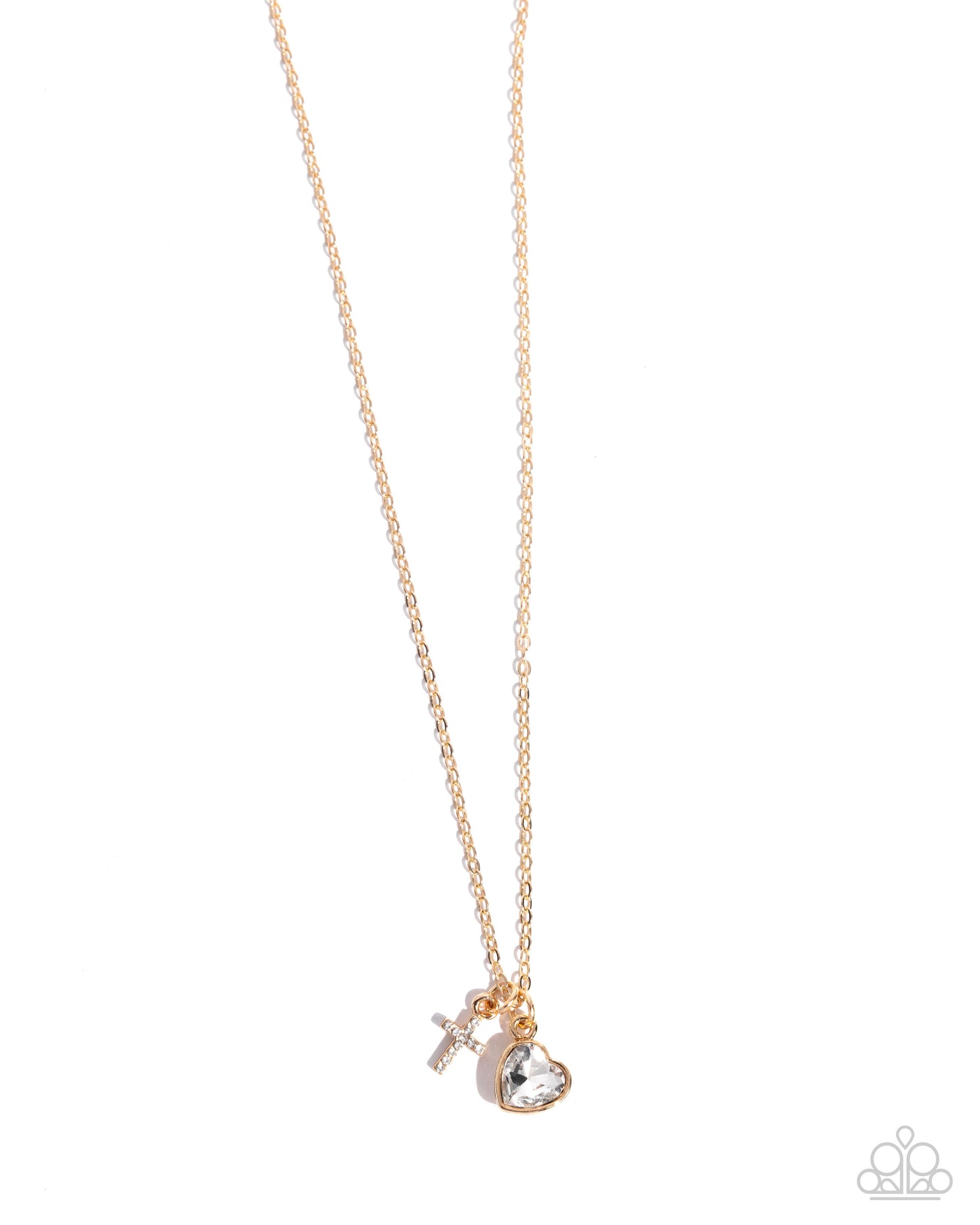 Blessed Brilliance - Gold Cross & White Rhinestone Heart Necklace - Paparazzi Accessories