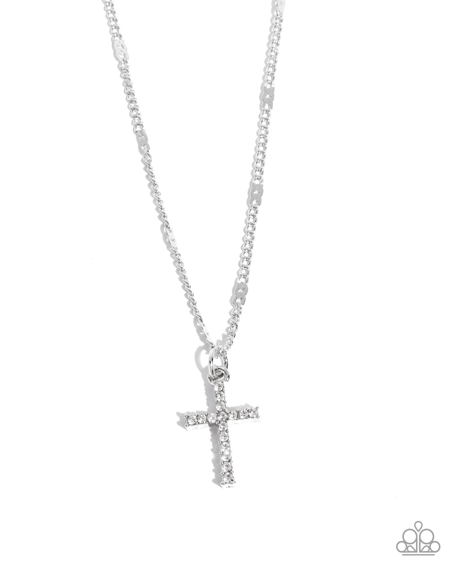 Endless Faith - White Rhinestone Silver Cross Necklace - Paparazzi Accessories
