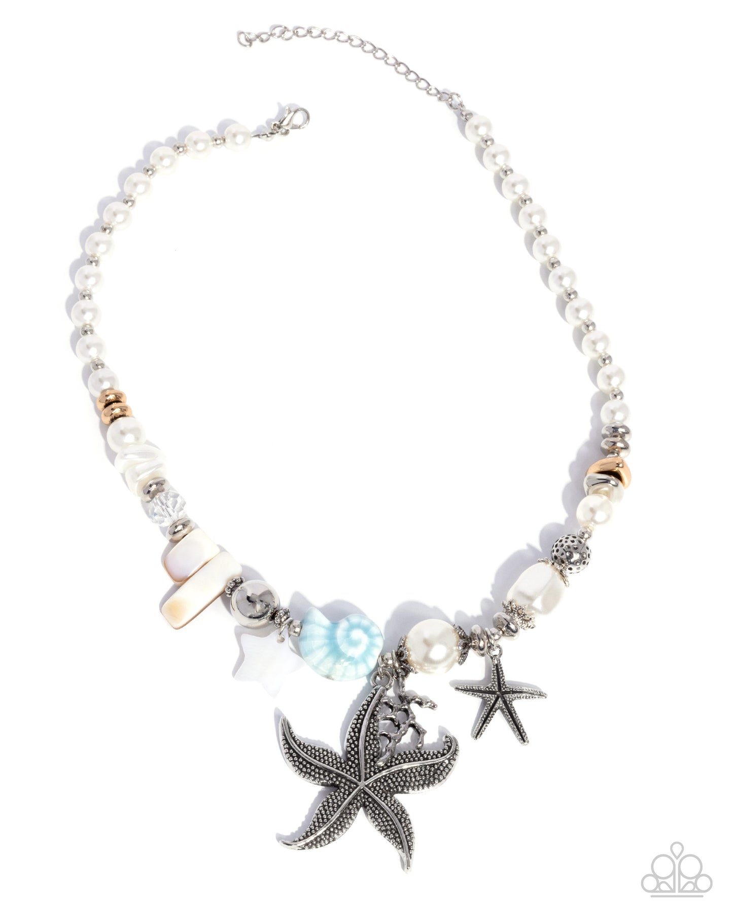 Coastal Cameo - Blue Beads White Pearls Silver Starfish Necklace - Paparazzi Accessories