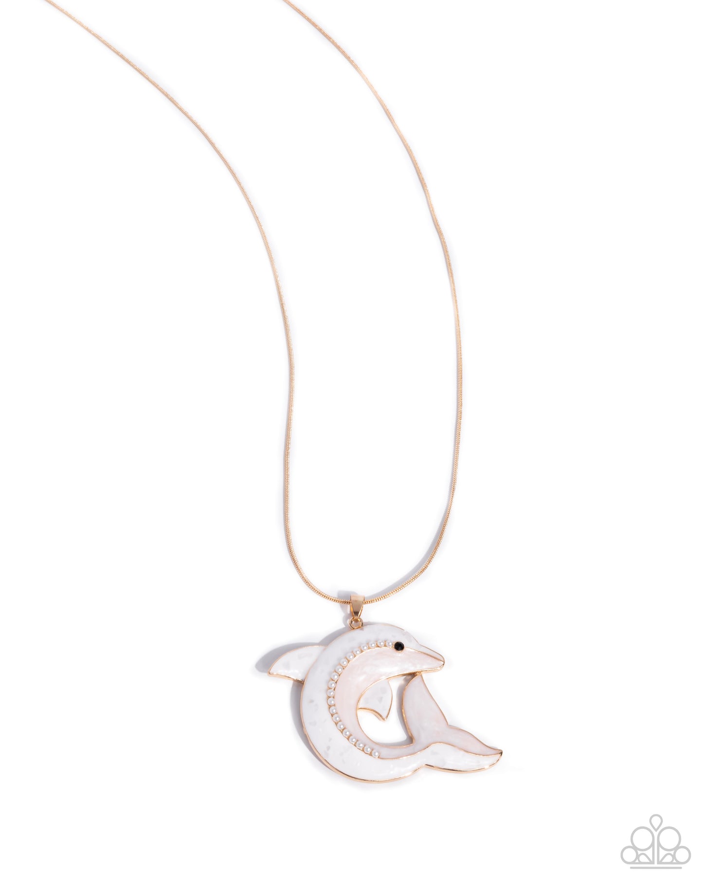 Dolphin Dive - Gold & White Pearlescent Enamel Pendant Necklace - Paparazzi Accessories