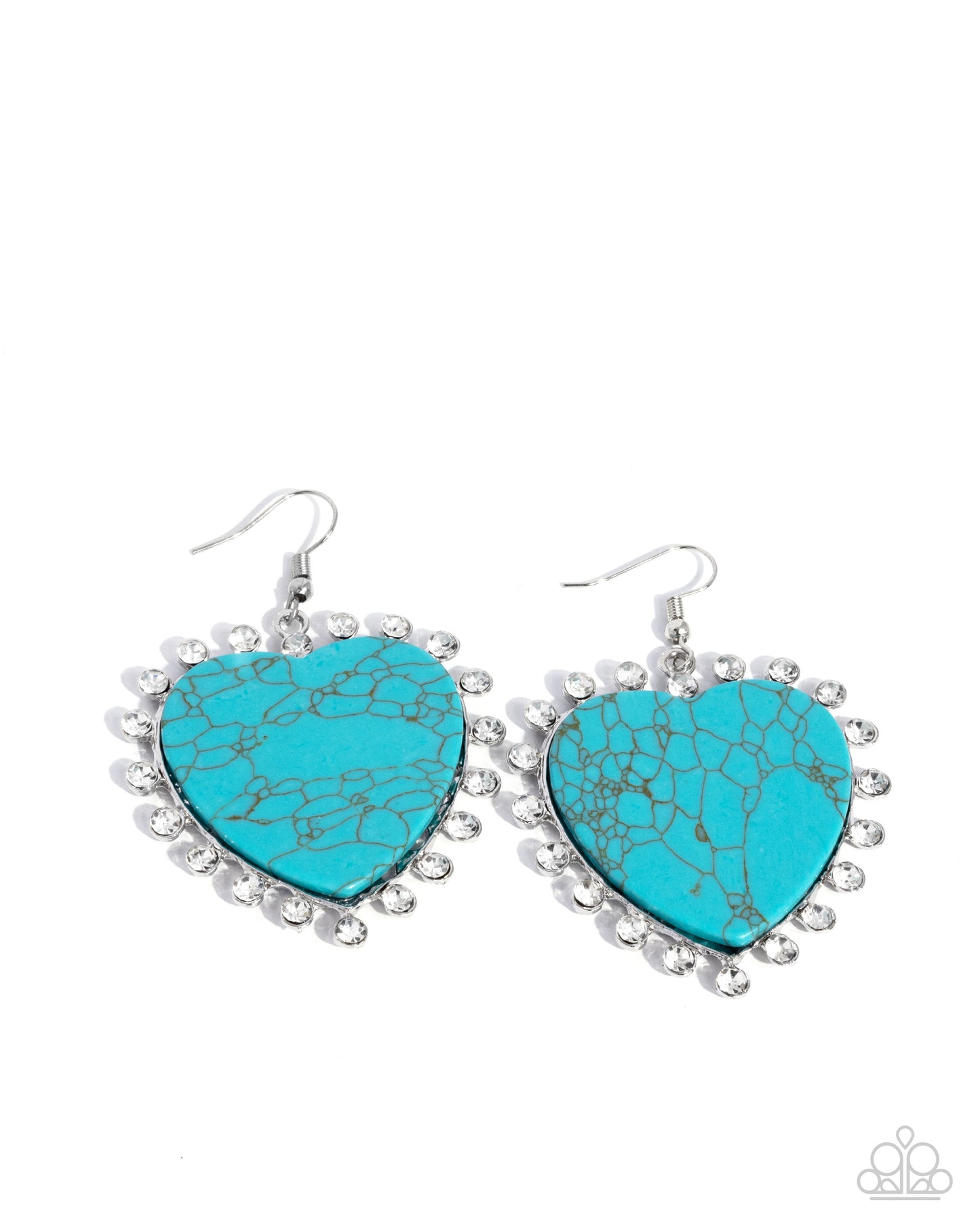 Dazzling Damsel - Blue Turquoise Crackle Stone Heart Silver Fishhook Back Earrings - Paparazzi Accessories