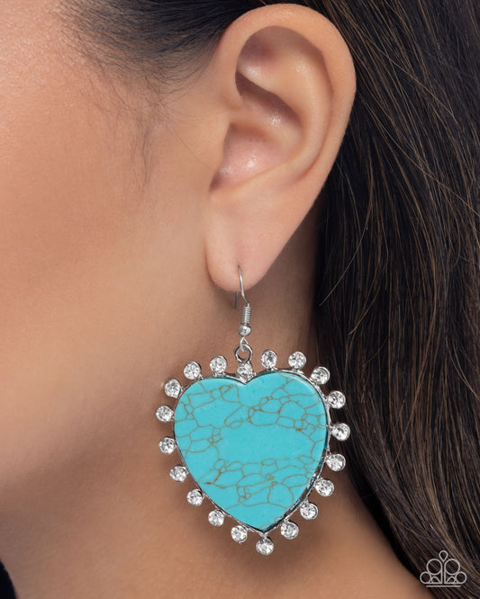 Dazzling Damsel - Blue Turquoise Crackle Stone Heart Silver Fishhook Back Earrings - Paparazzi Accessories