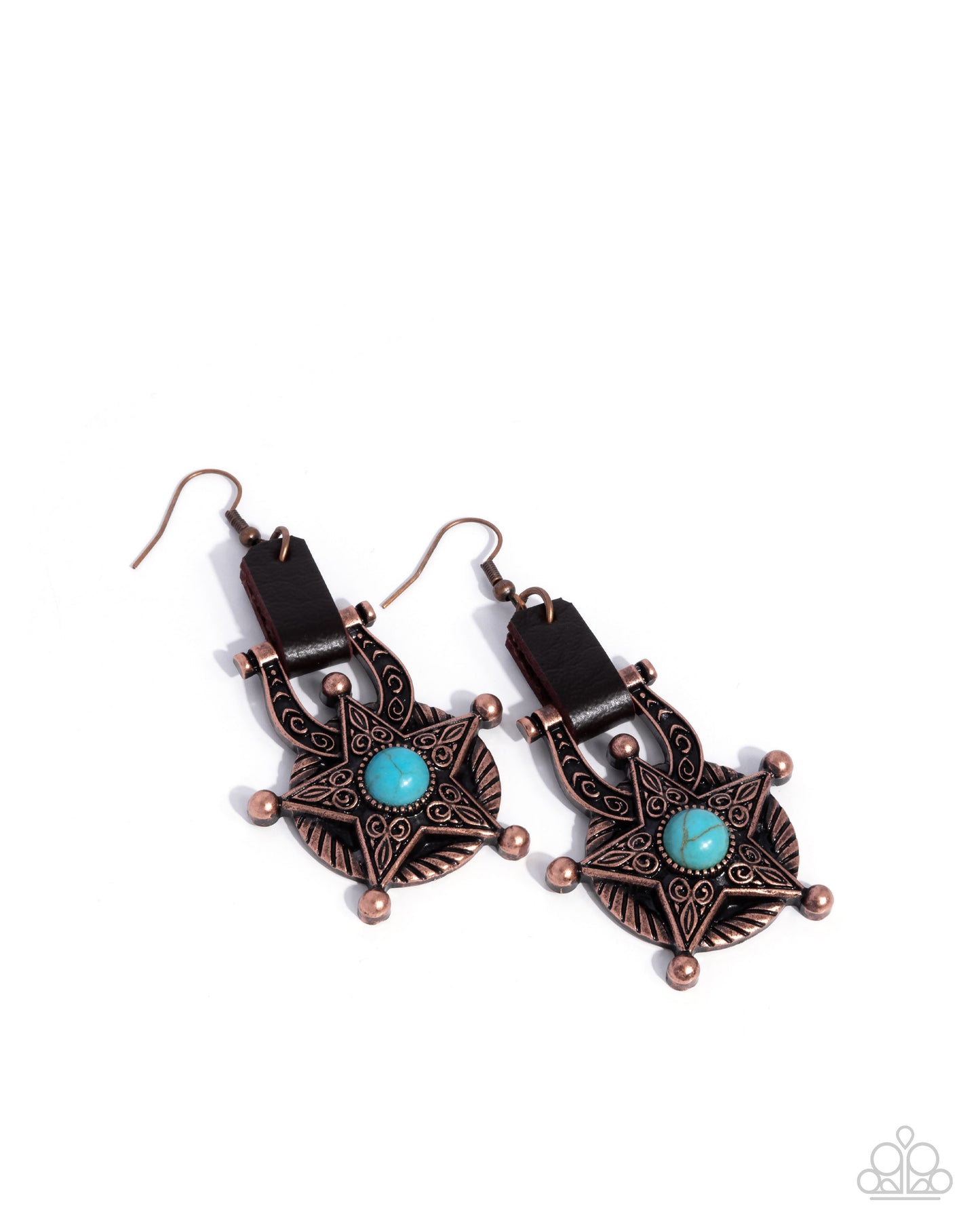 Western Warden - Copper Sheriff's Star Turquoise Stone Fishhook Earrings - Paparazzi Accessories