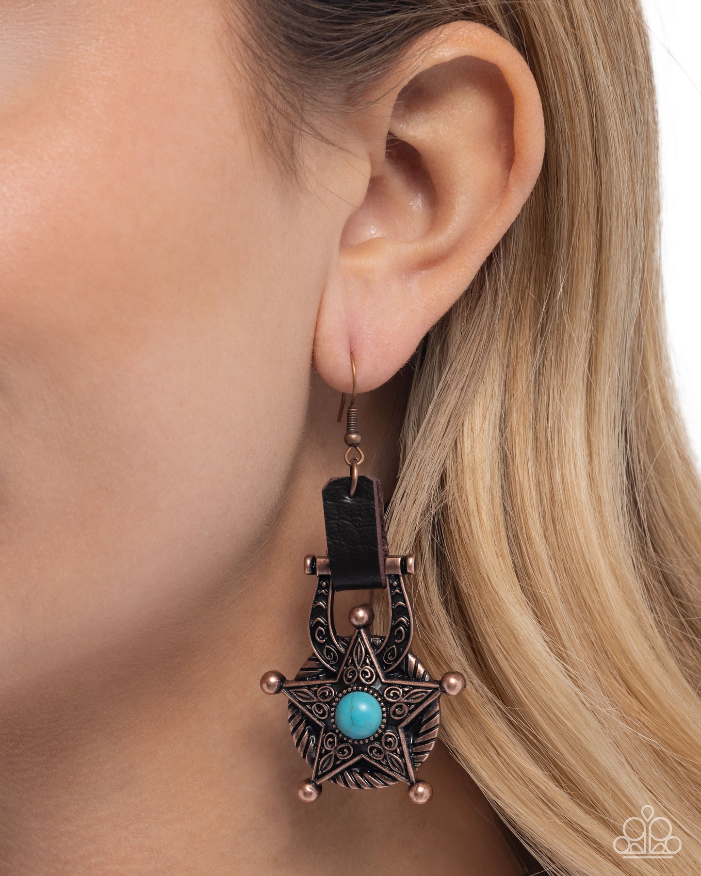 Western Warden - Copper Sheriff's Star Turquoise Stone Fishhook Earrings - Paparazzi Accessories