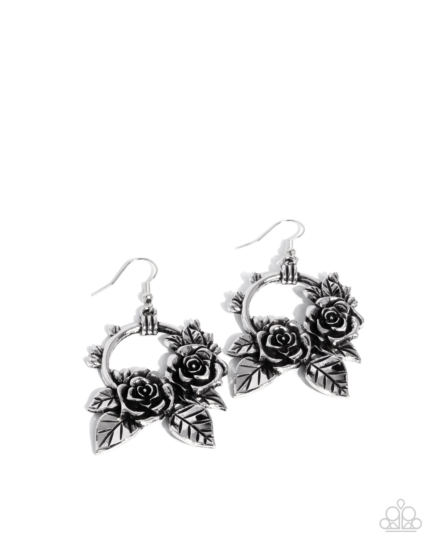 Wanderlust Wreath - Silver Roses & Leaves Fishhook Earrings - Paparazzi Accessories
