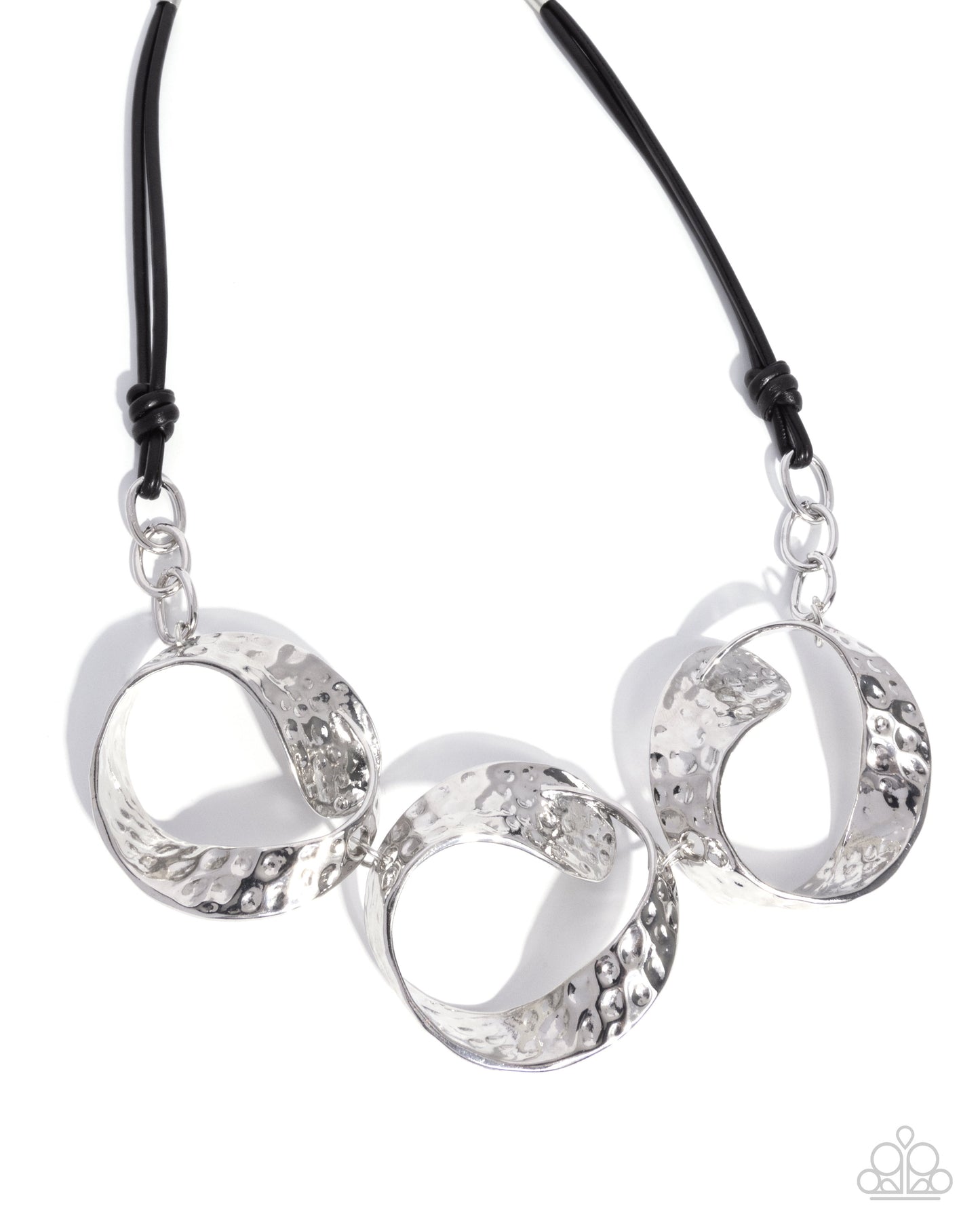 Curly Cabaret - Black Cord Hammered Silver Loop Necklace - Paparazzi Accessories