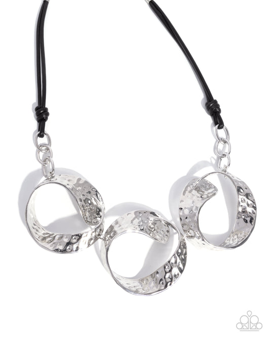Curly Cabaret - Black Cord Hammered Silver Loop Necklace - Paparazzi Accessories