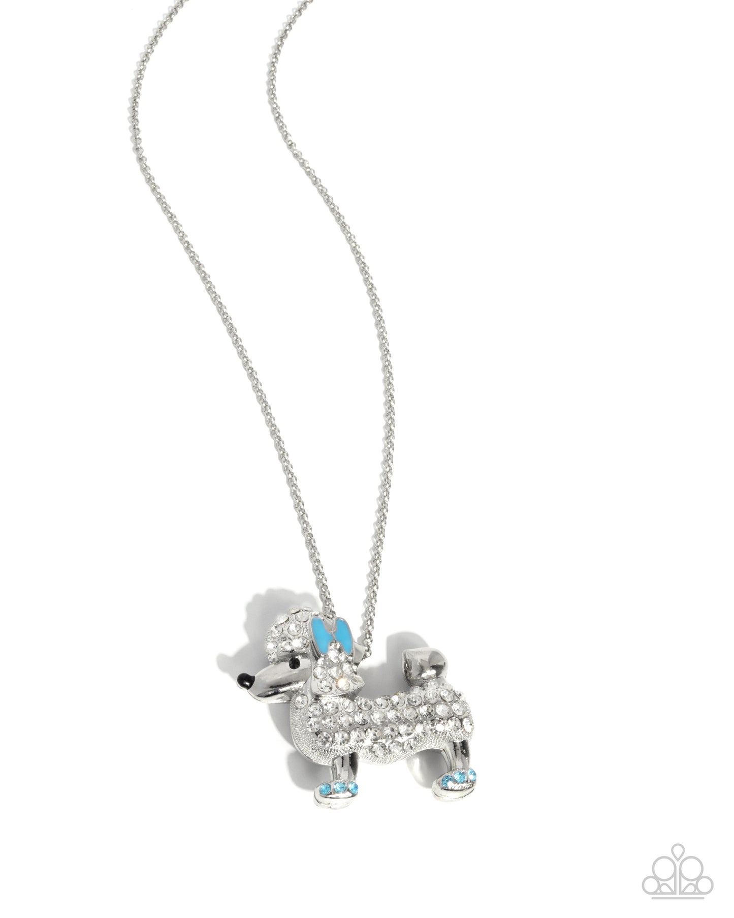 Poodle Pageantry - Blue Enamel White Rhinestone Dog Pendant Silver Necklace - Paparazzi Accessories