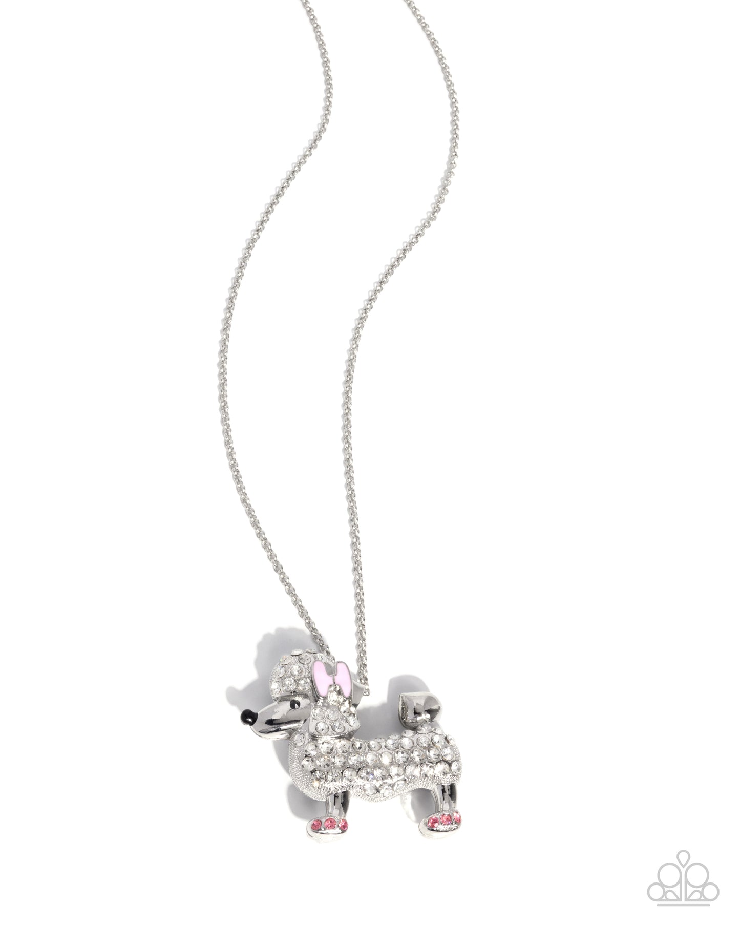 Poodle Pageantry - Pink Enamel White Rhinestone Dog Pendant Silver Necklace - Paparazzi Accessories