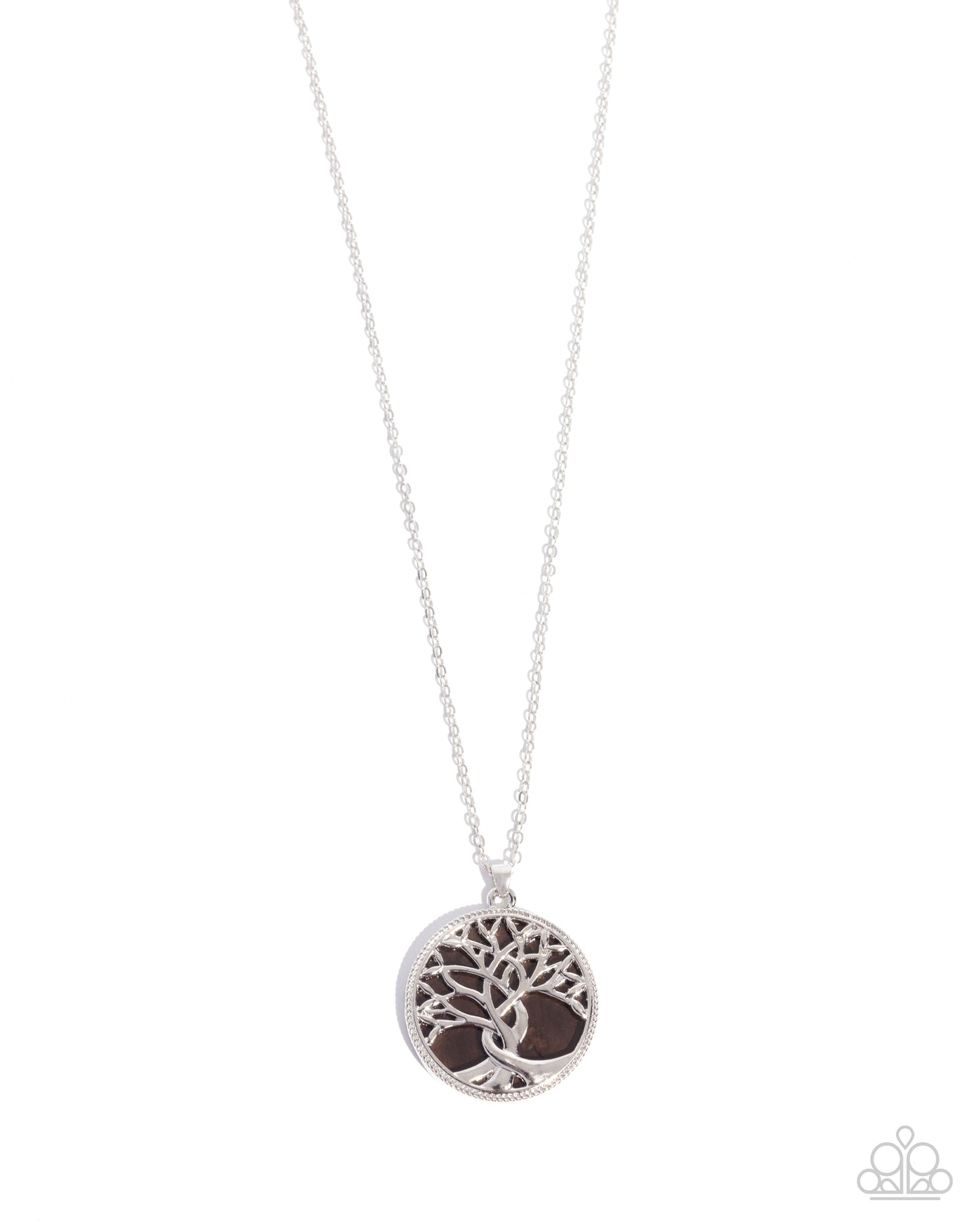 Nordic Nuance - Brown Shell Silver Tree of Life Pendant Necklace - Paparazzi Accessories