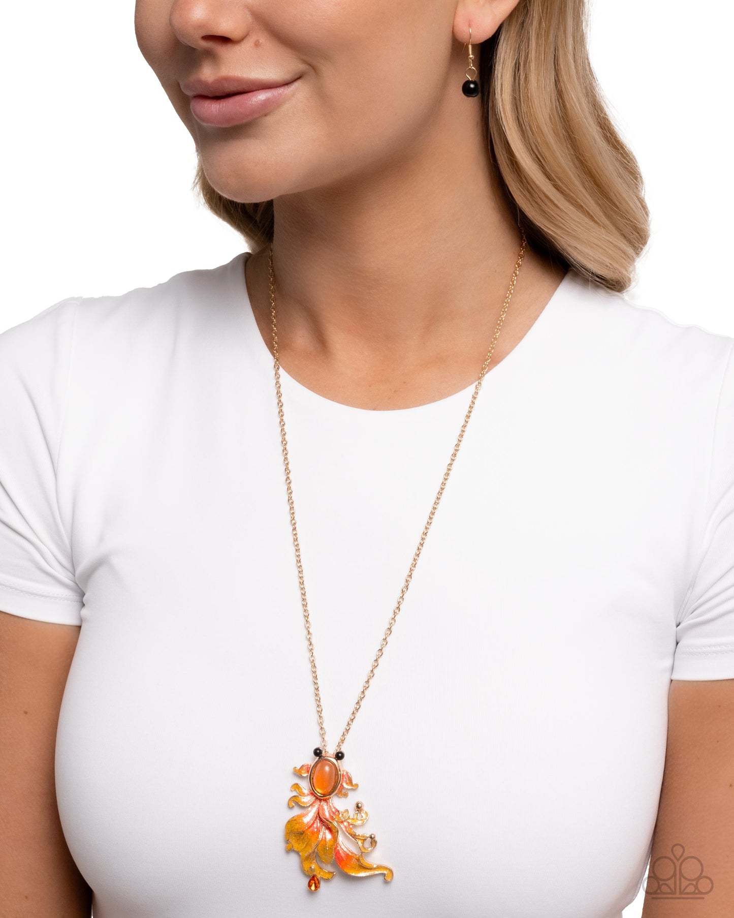 Synchronized Swimming - Orange Fish Pendant Gold Necklace - Paparazzi Accessories