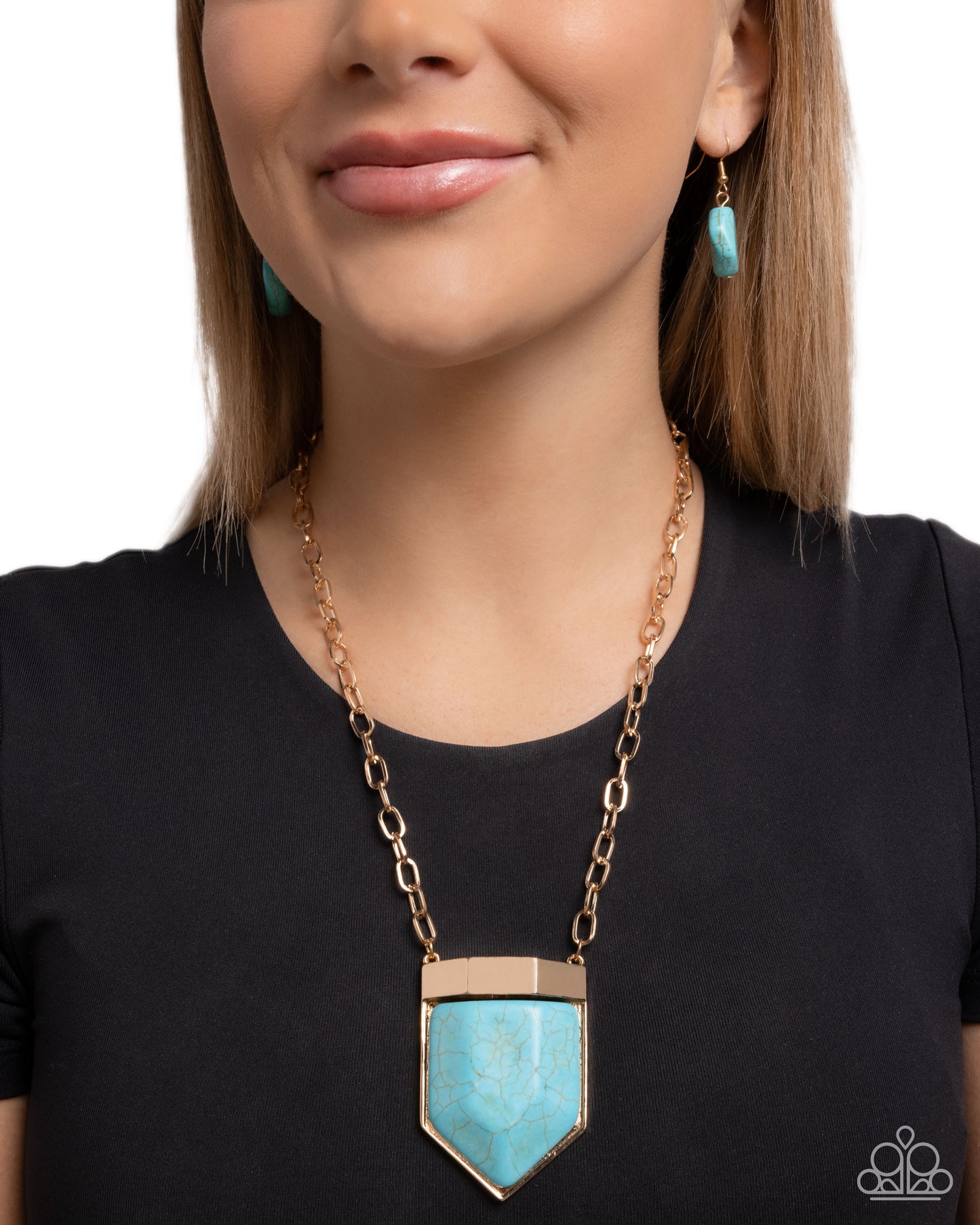 Pendant Passage - Gold - Blue Crackle Stone Necklace - Paparazzi Accessories