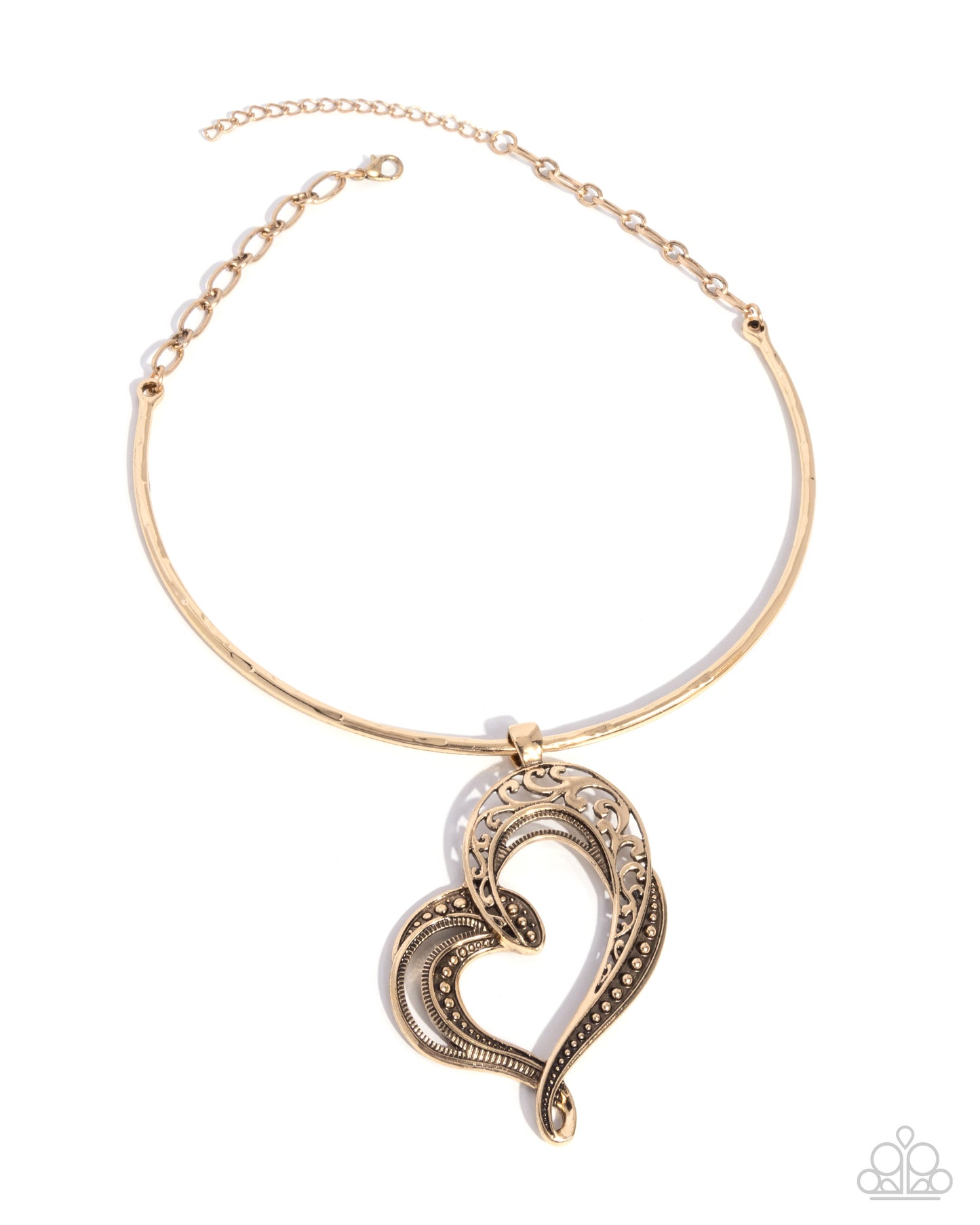 Concentric Courtship - Gold Filigree Heart Pendant Necklace - Paparazzi Accessories