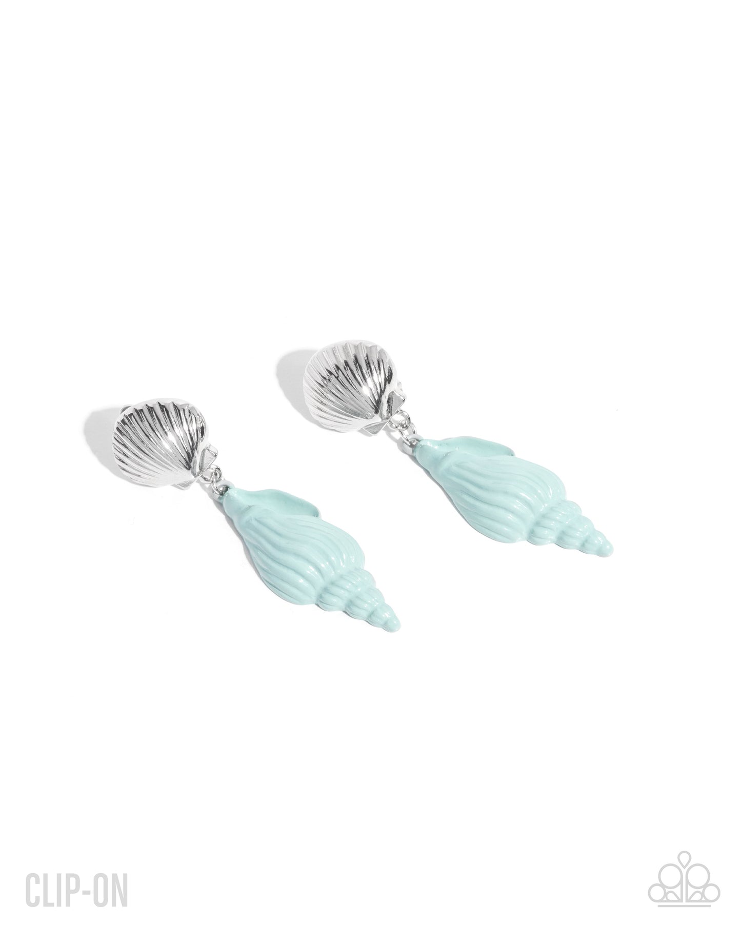 Coastal Collage - Blue Enamel Silver Shell Clip-on Earrings - Paparazzi Accessories